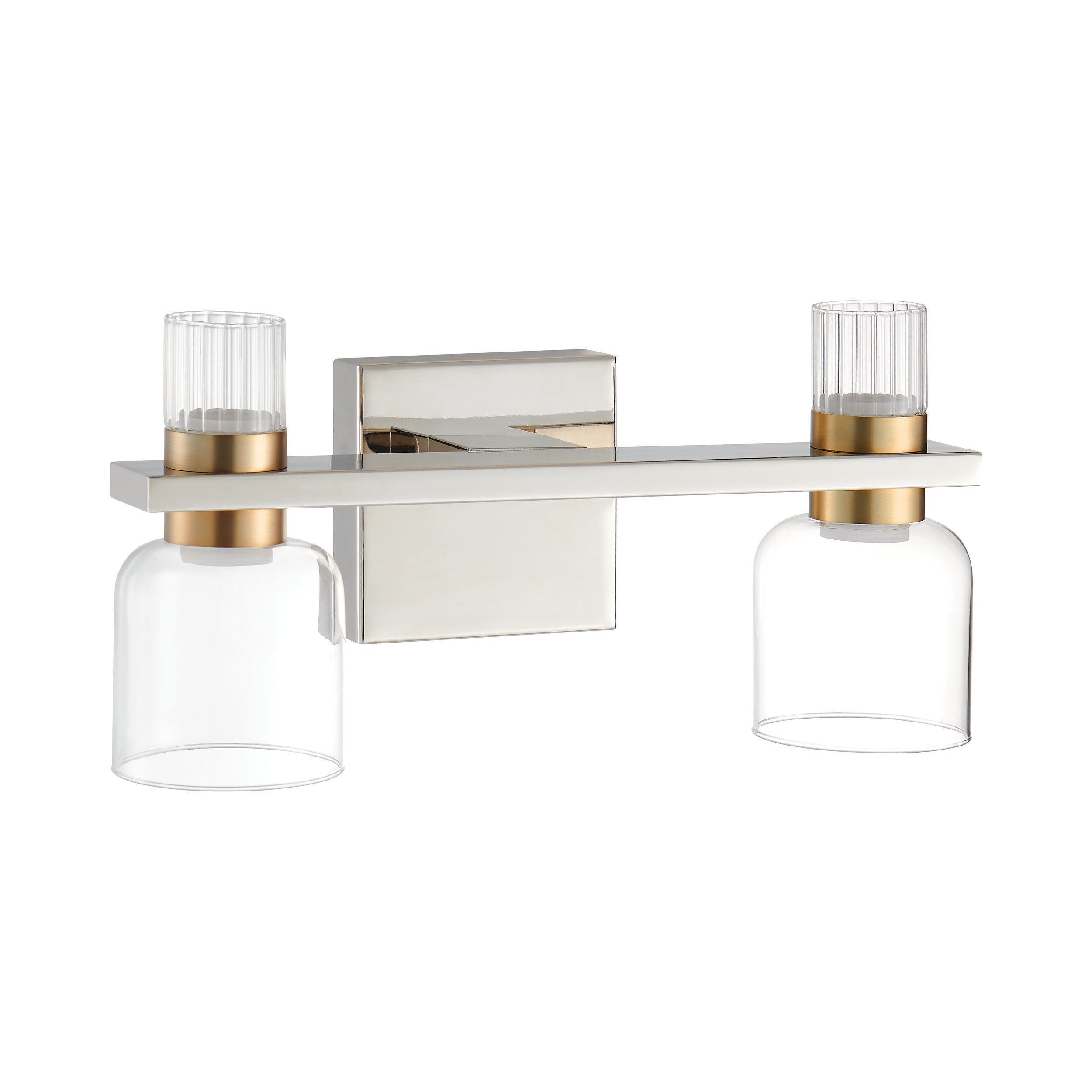 Amelia 15-inch 4-light Polished Nickel and Champagne Gold 5CCT LED Vanity Light with Clear and Clear Ribbed Glass