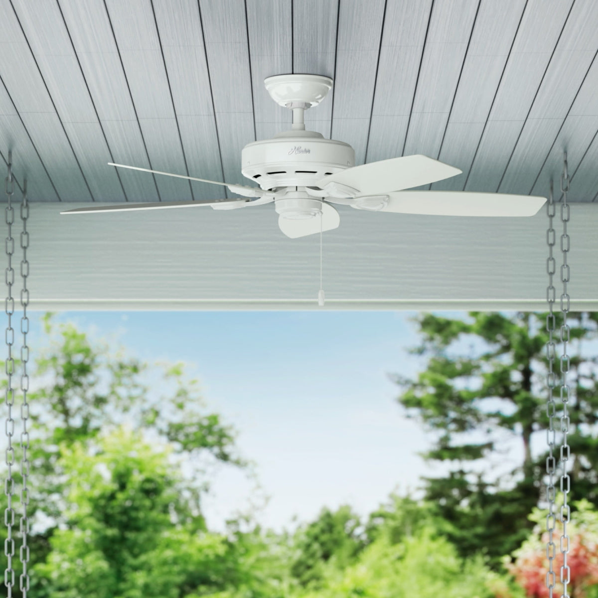 48 inch Sea Wind White Damp Rated Ceiling Fan and Pull Chain