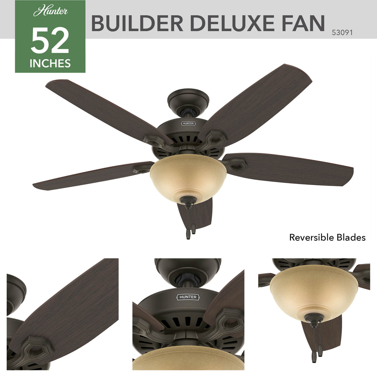 52 inch Builder New Bronze Ceiling Fan with LED Light Kit