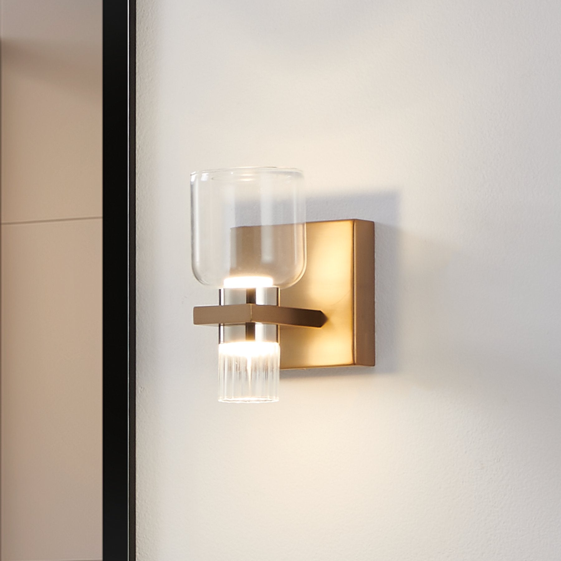 Amelia 4-inch 2-light Champagne Gold and Polished Nickel 5CCT LED Vanity Light with Clear and Clear Ribbed Glass