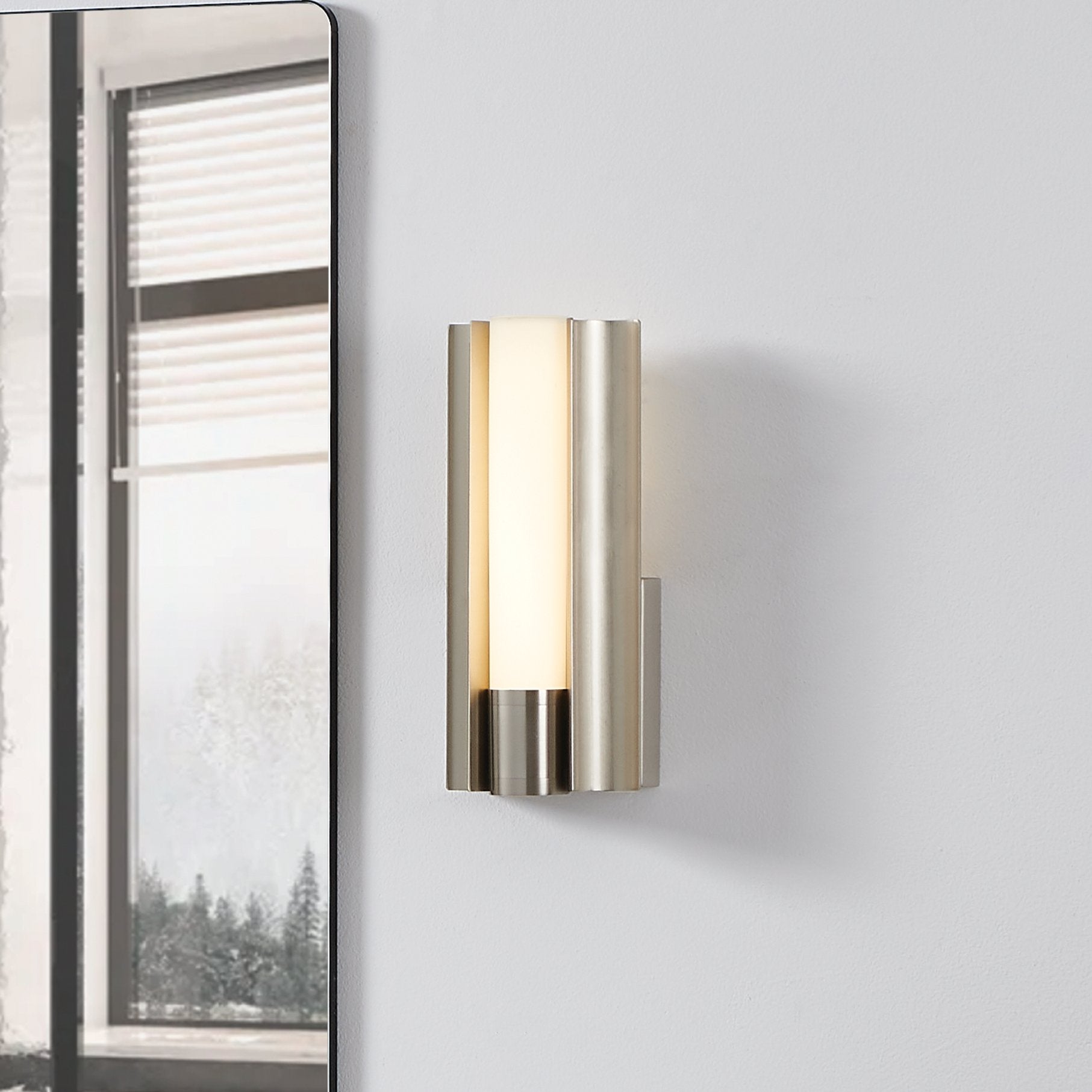 Colton 12-inch 1-light Brushed Nickel 5CCT LED Vanity Light with Etched Opal Glass Shade