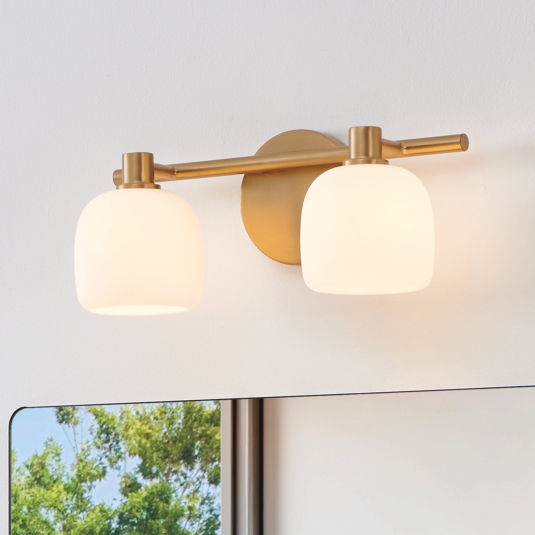 Valentina 15-inch 2-light Champagne Gold Vanity Light with Etched Opal Glass Shades