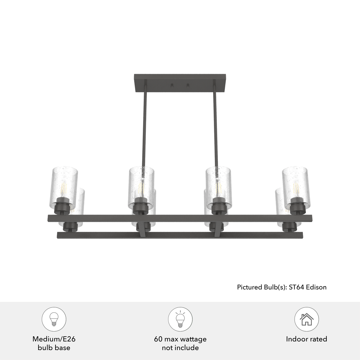 Hartland 40-inch 8-light Noble Bronze Linear Chandelier with Seeded Glass