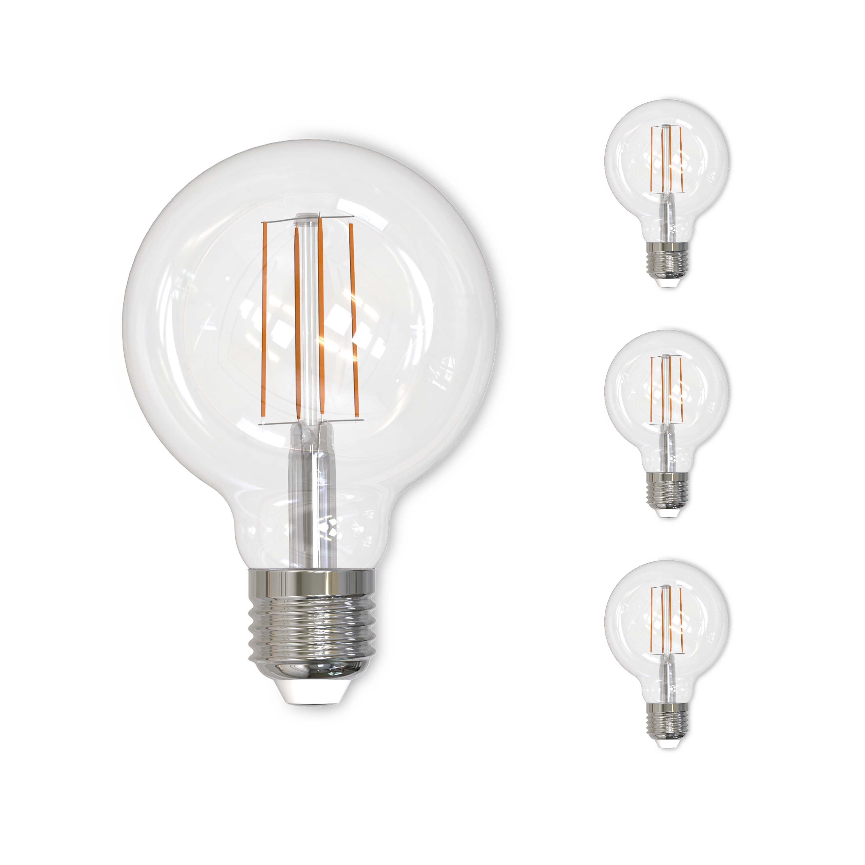G25 8.5W Dimmable Clear Filament LED Light Bulb with E26 Base, 2700K, 800 Lumens, 4-Pack