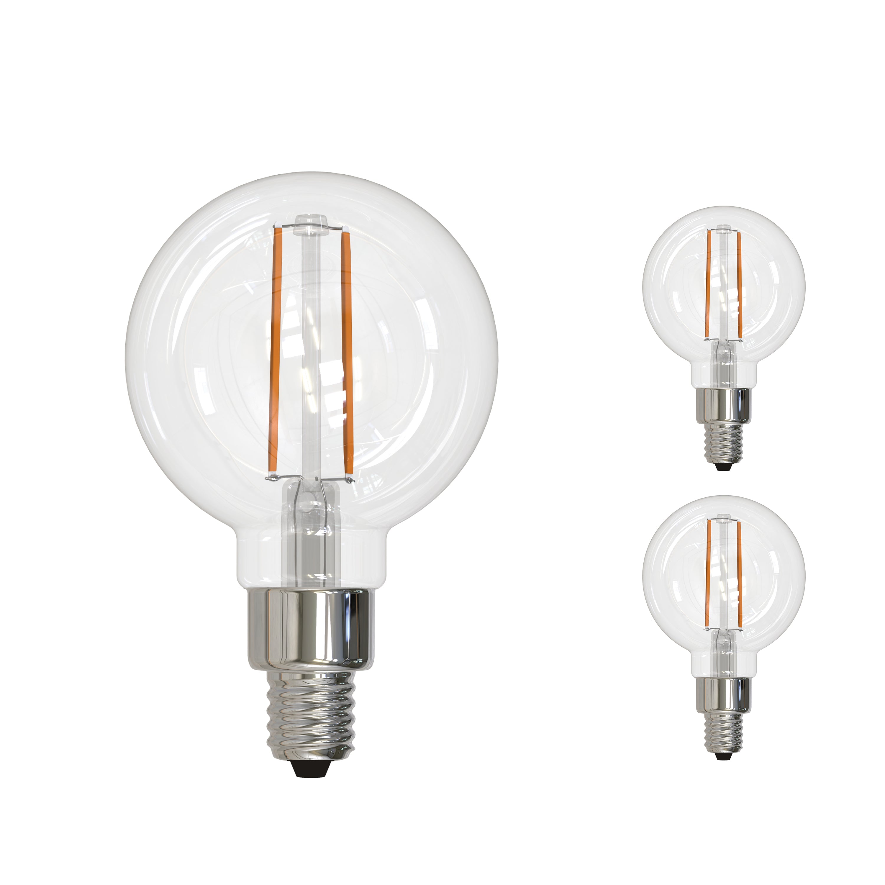 G16 4.5W Dimmable Clear Filament LED Light Bulb with E12 Base, 2700K, 350 Lumens, 3-Pack