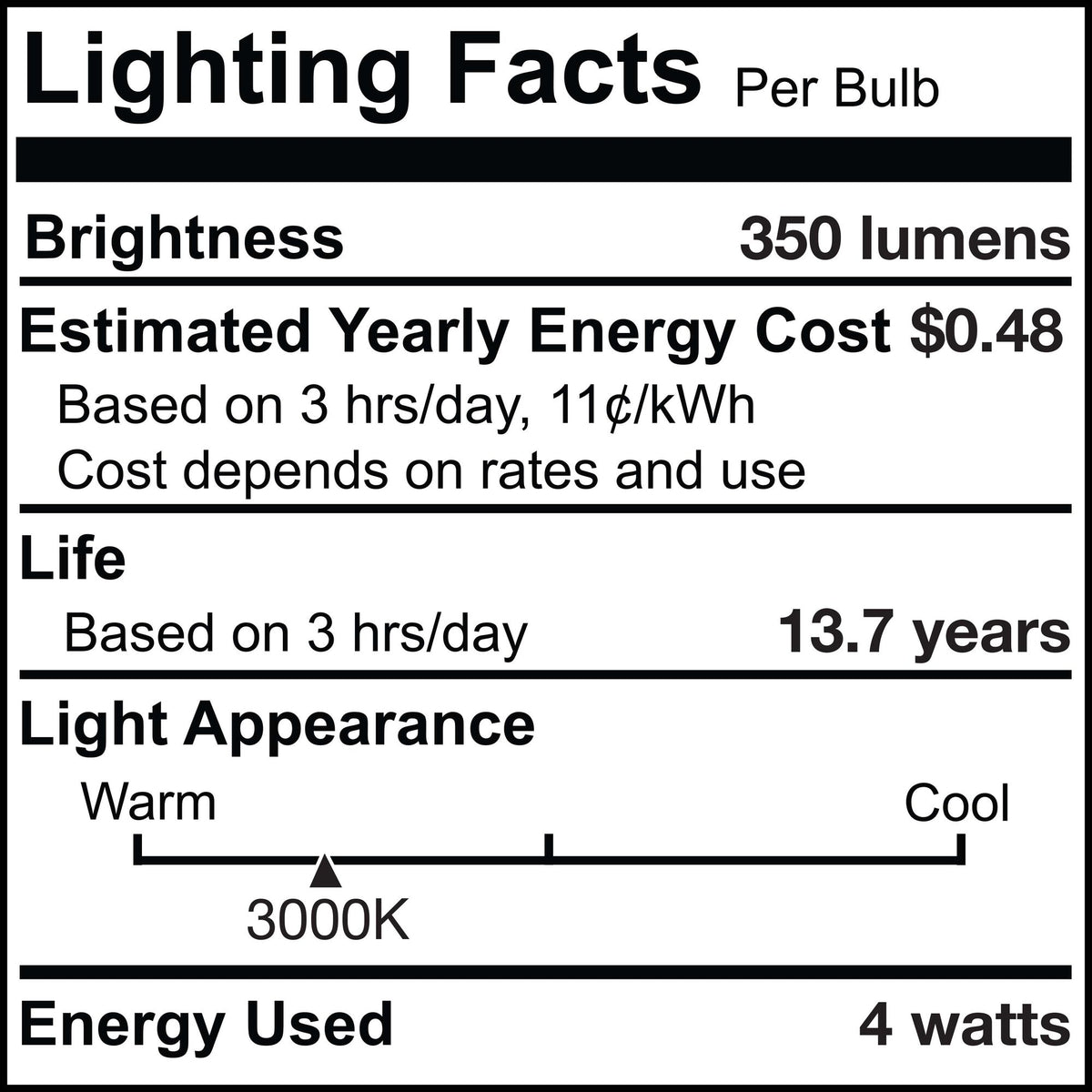 B11 4W Dimmable Clear Filament LED Light Bulb with E12 Base, 3000K, 350 Lumens, 4-Pack