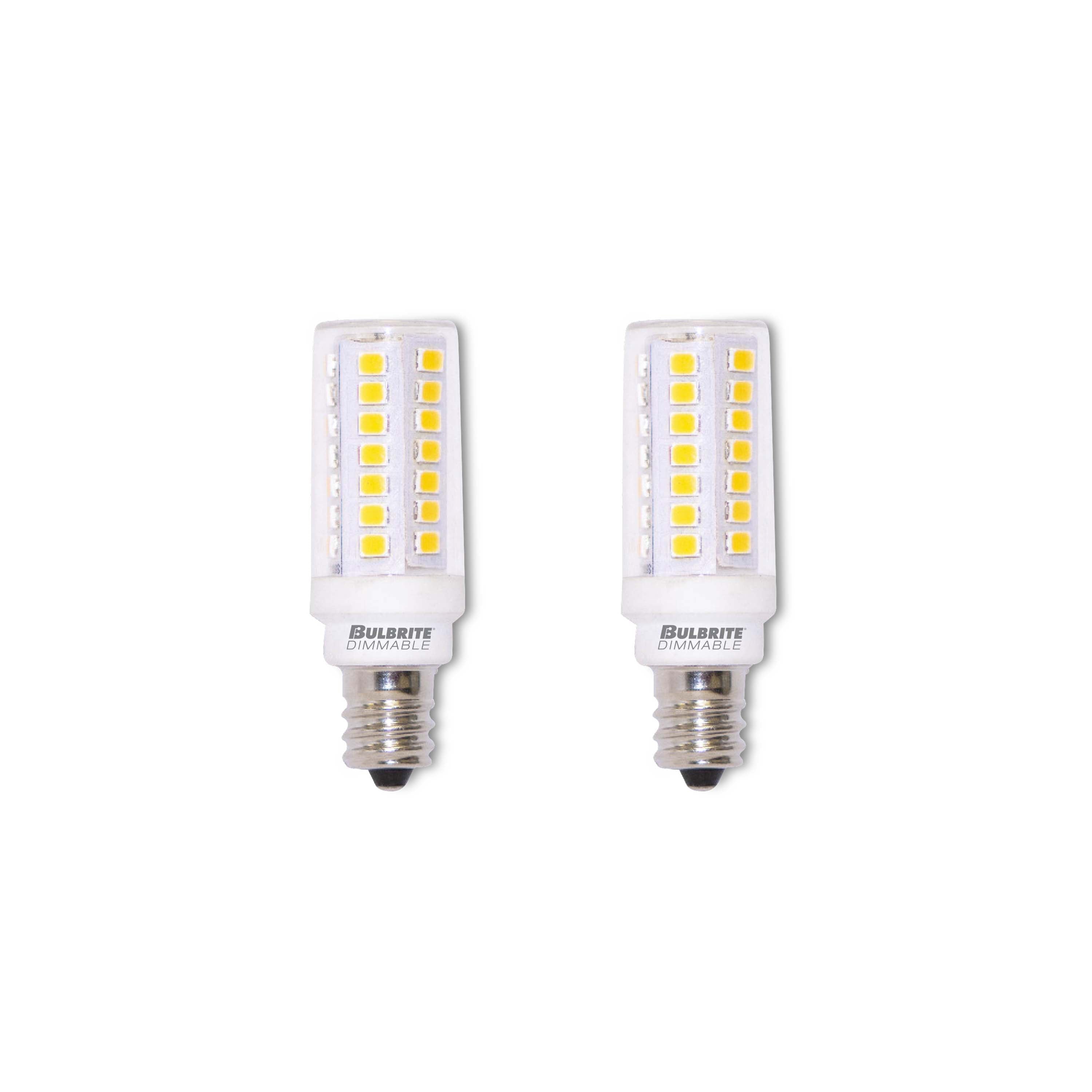 T6 5W Dimmable Clear LED Light Bulb with E12 Base, 2700K, 550 Lumens, 2-Pack