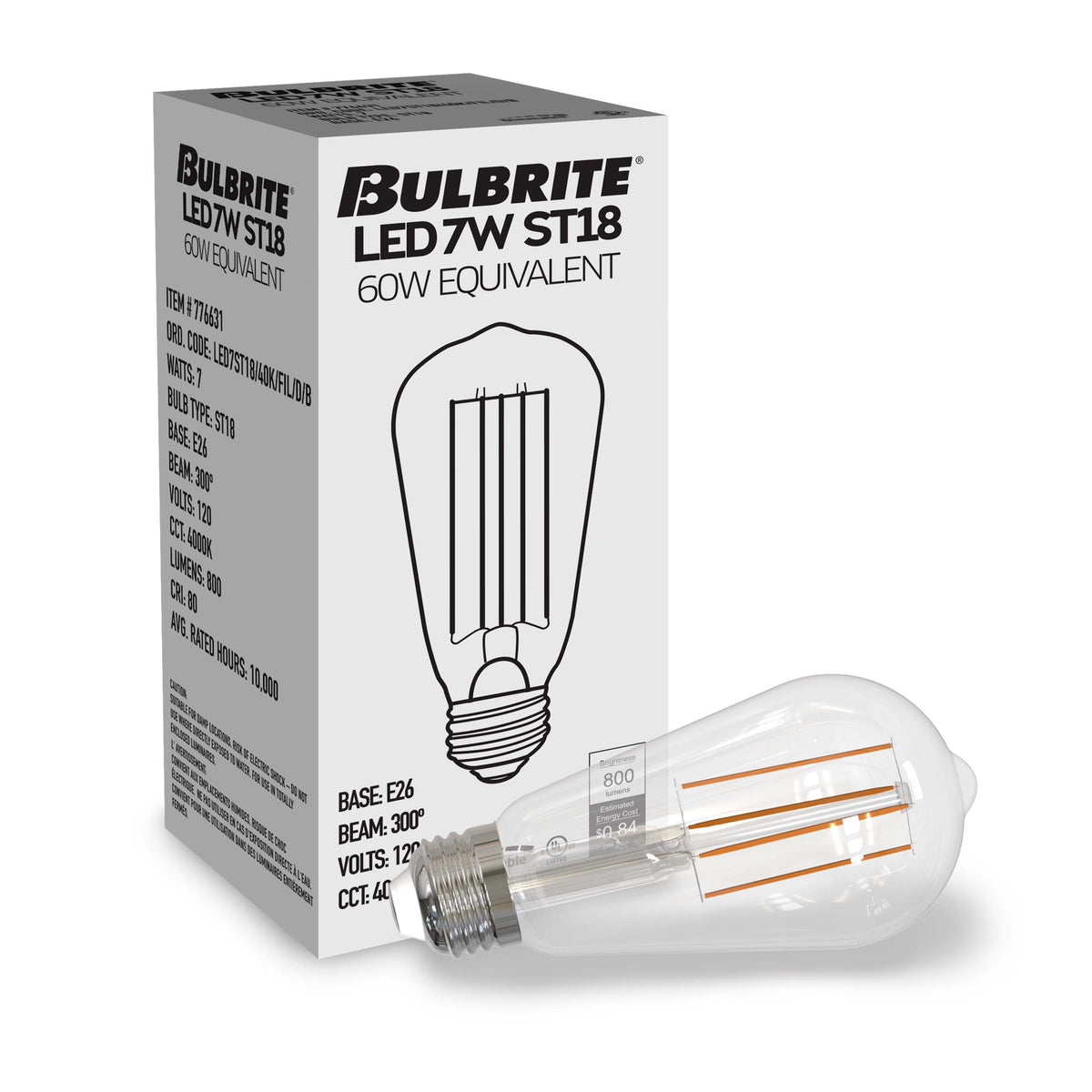ST18 7W Dimmable Clear Filament LED Light Bulb with E26 Base, 4000K, 800 Lumens, 8-Pack