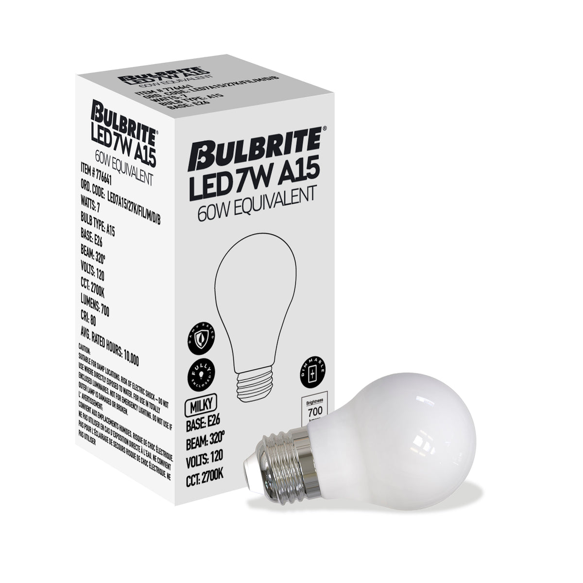 A15 7W Dimmable Milky Filament LED Light Bulb with E26 Base, 3000K, 800 Lumens, 4-Pack, 80 CRI