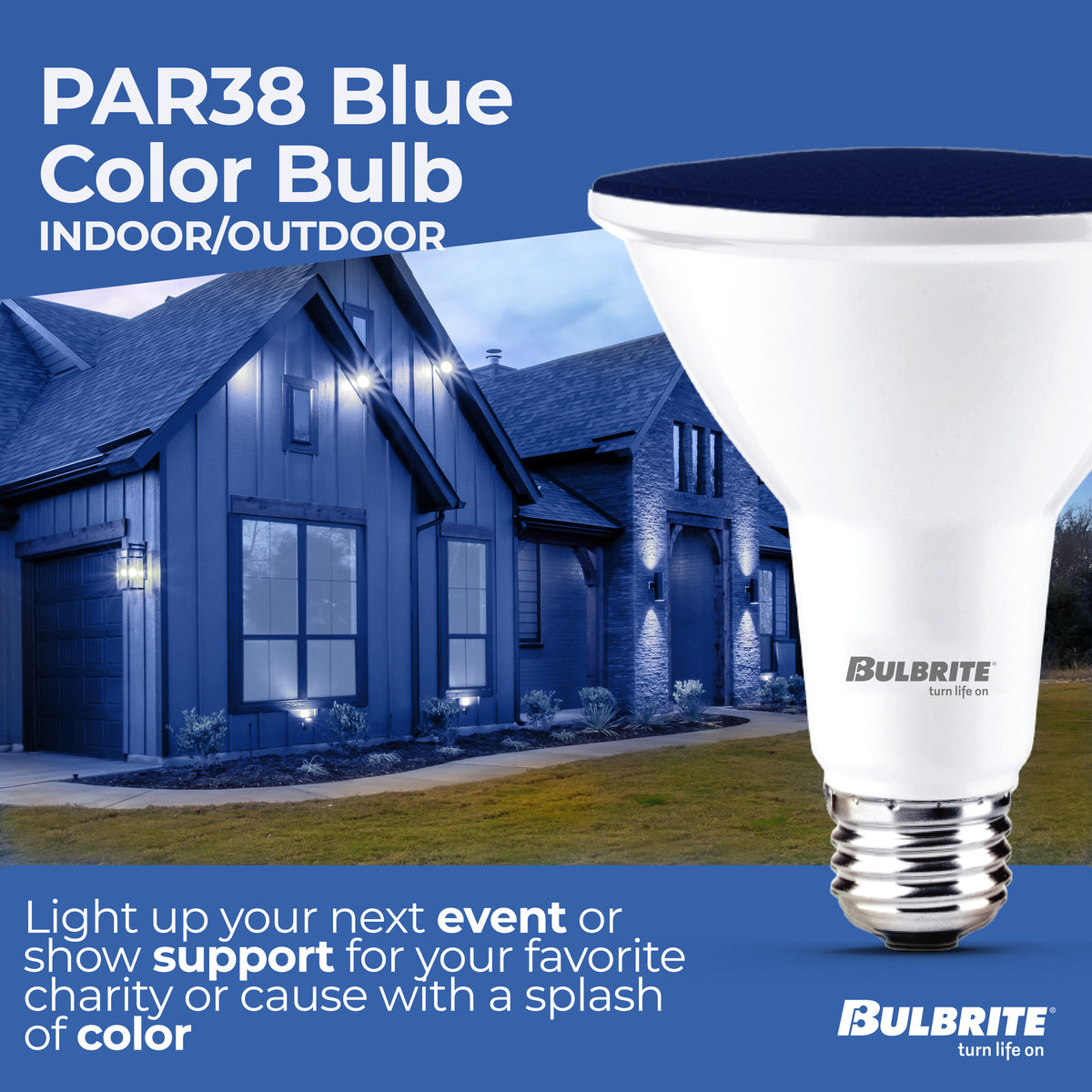 PAR38 15W Dimmable Blue LED Light Bulb with E26 Base, Very Wide Flood, 2-Pack