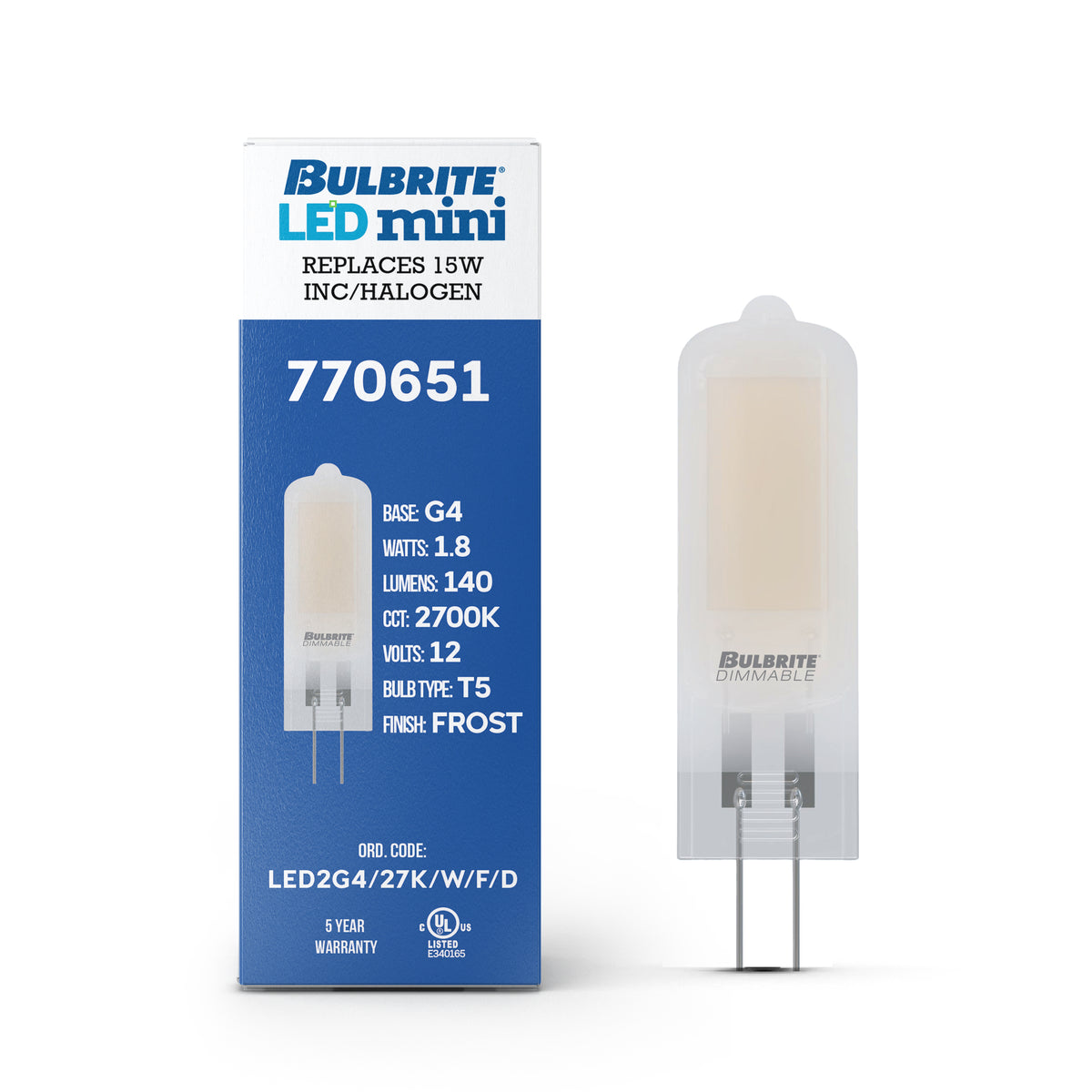 T5 1.8W Dimmable Frost Filament LED Light Bulb with G4 Base, 2700K, 140 Lumens, 12V, 4-Pack