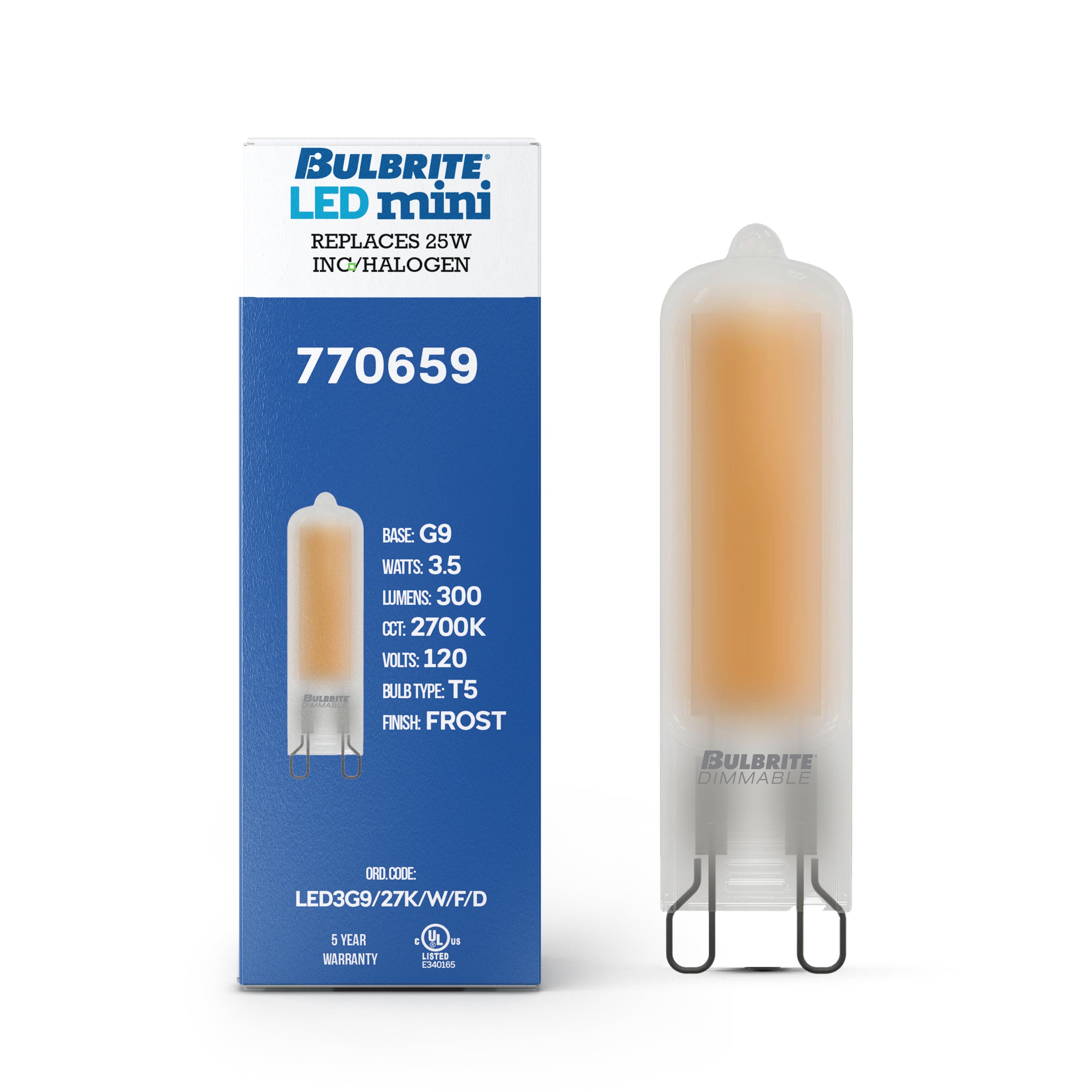 T5 3.5W Dimmable Frost Filament LED Light Bulb with G9 Base, 2700K, 300 Lumens, 4-Pack