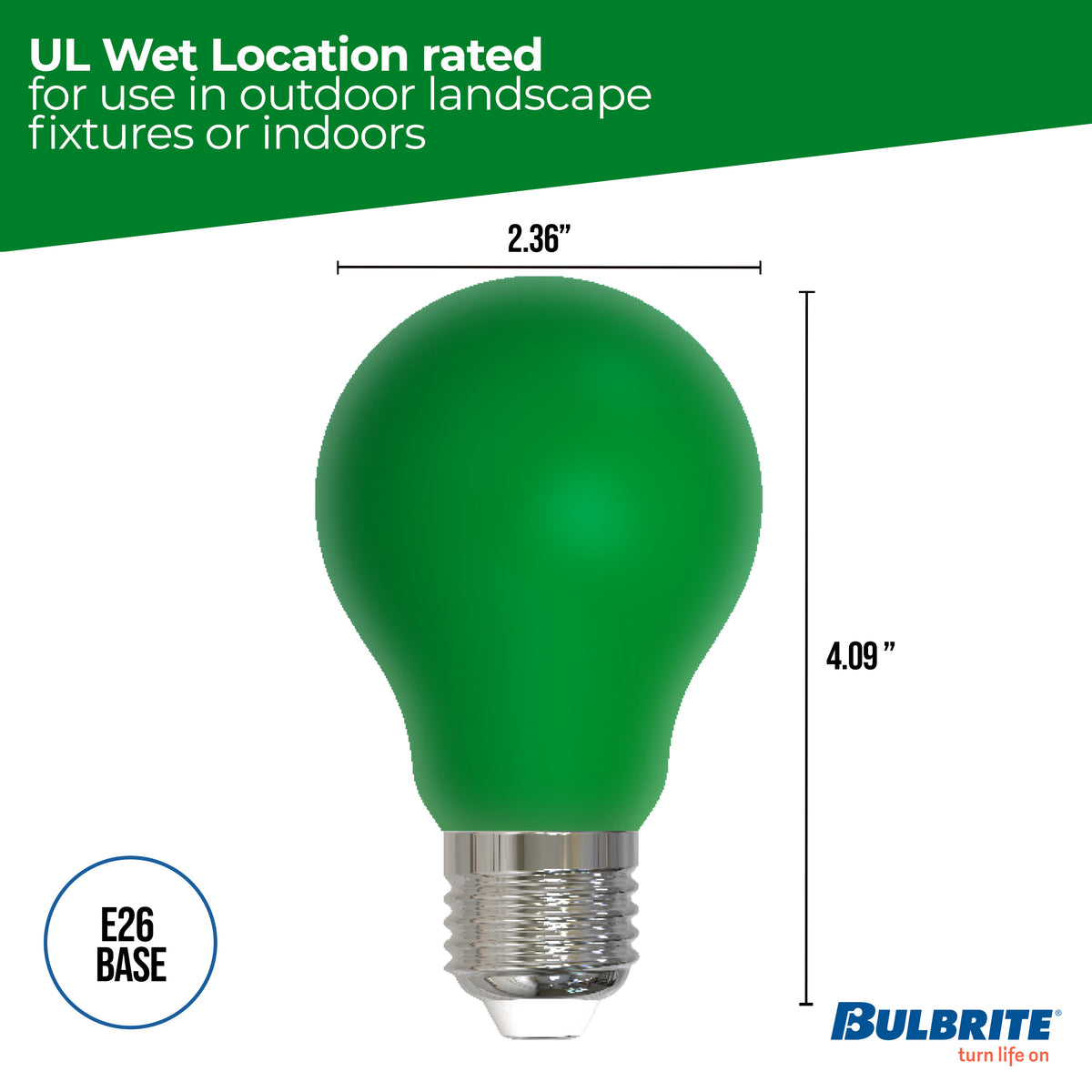 A19 4.5W Dimmable Green Filament LED Light Bulb with E26 Base, 10-Pack