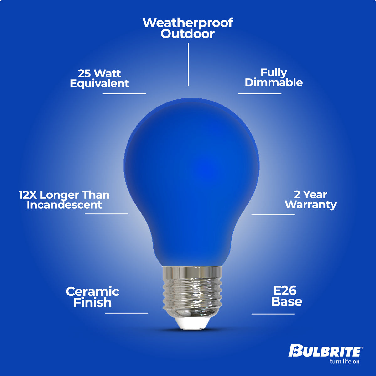 A19 4.5W Dimmable Blue Filament LED Light Bulb with E26 Base, 10-Pack