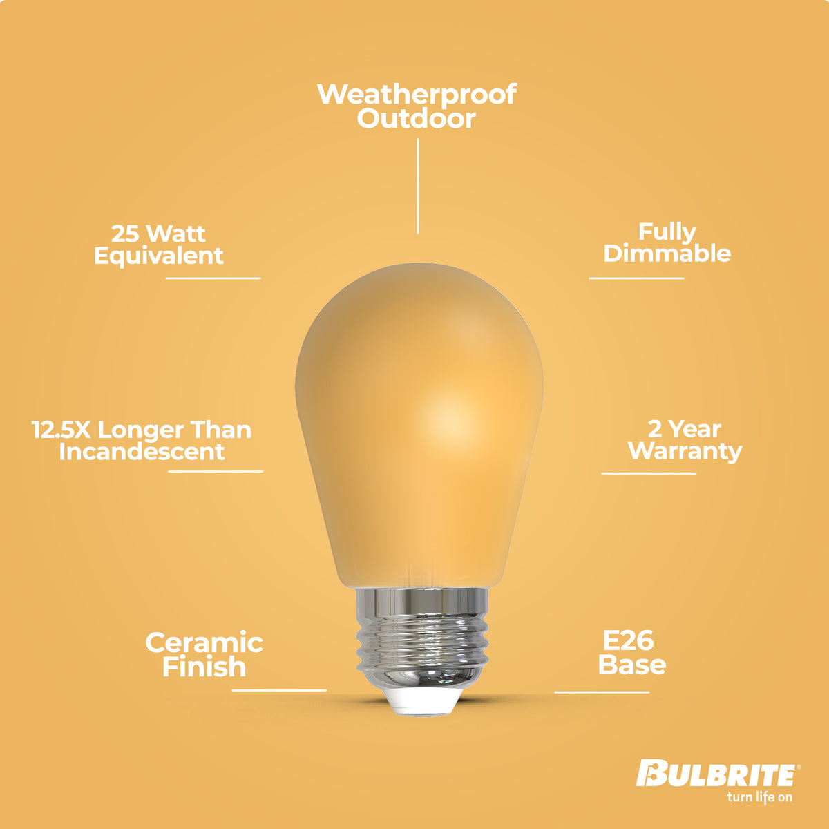 S14 2.5W Dimmable Yellow Filament LED Light Bulb with E26 Base, 10-Pack