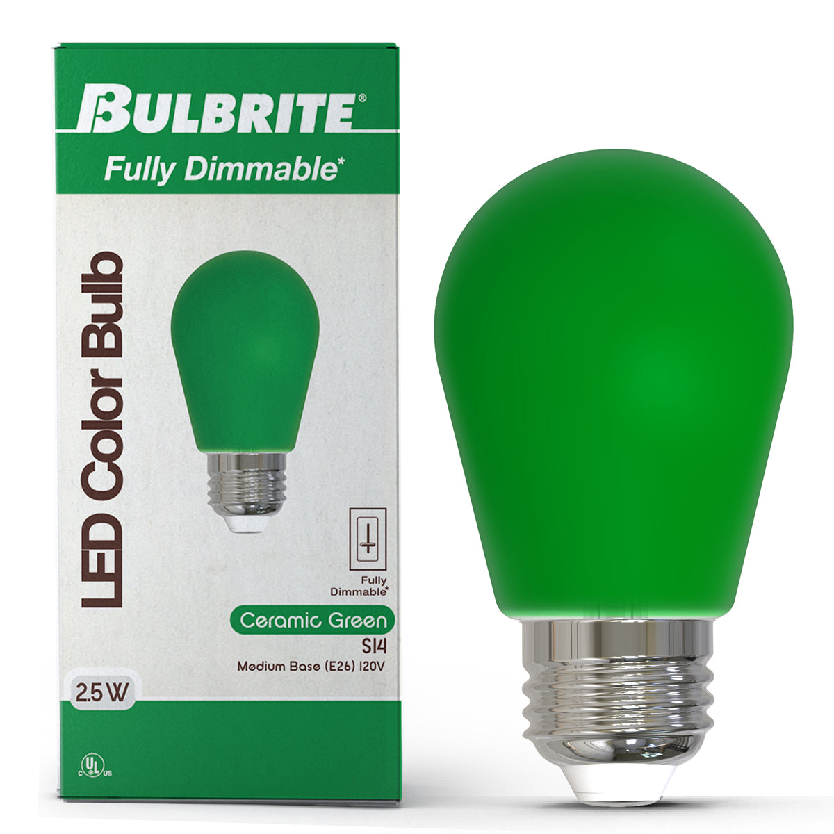 S14 2.5W Dimmable Green Filament LED Light Bulb with E26 Base, 10-Pack