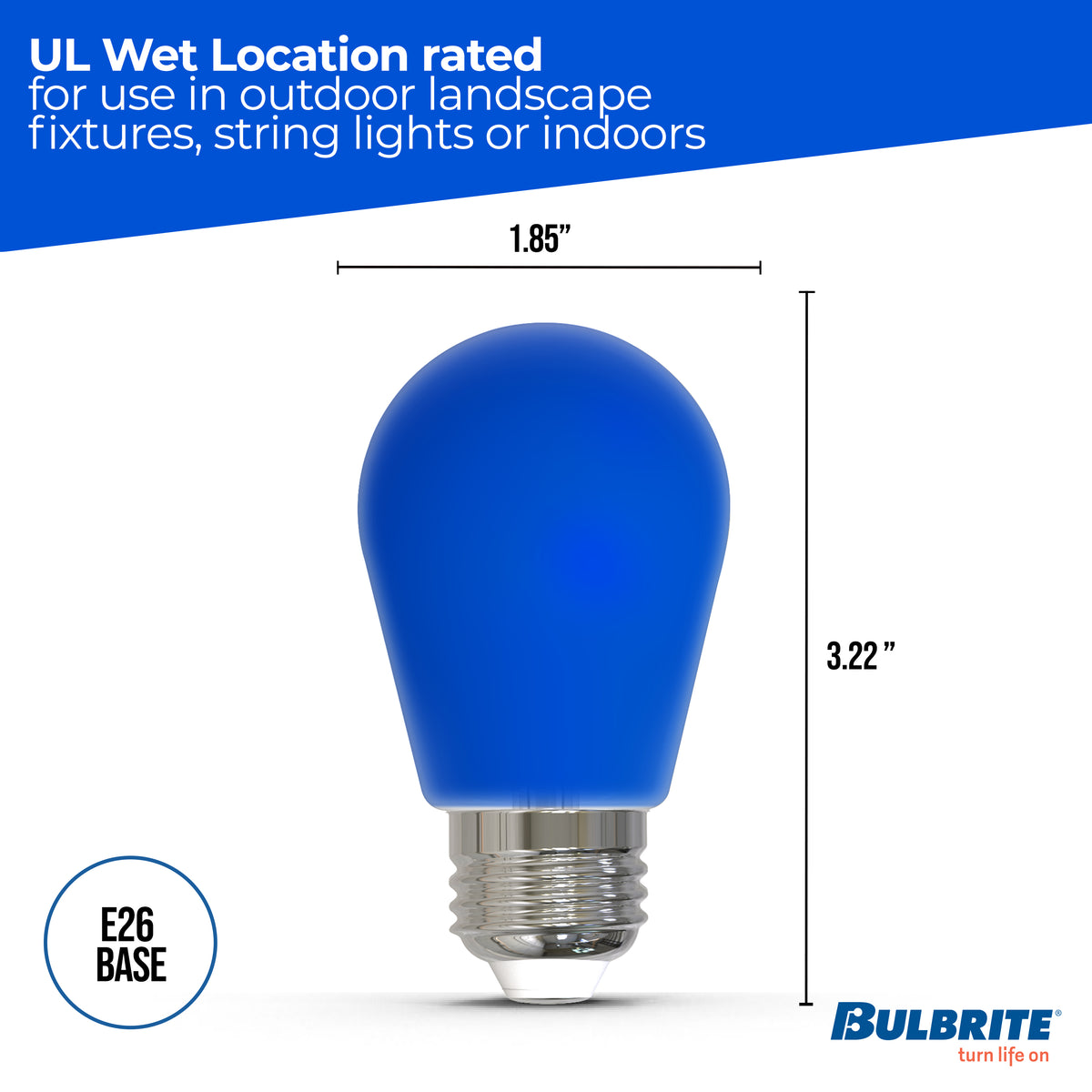 S14 2.5W Dimmable Blue Filament LED Light Bulb with E26 Base, 10-Pack