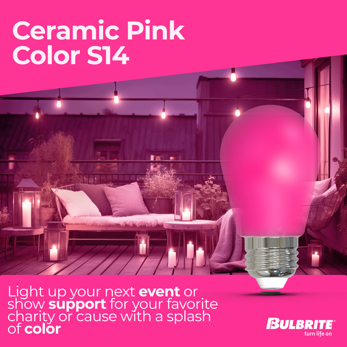 S14 2.5W Dimmable Pink Filament LED Light Bulb with E26 Base, 10-Pack