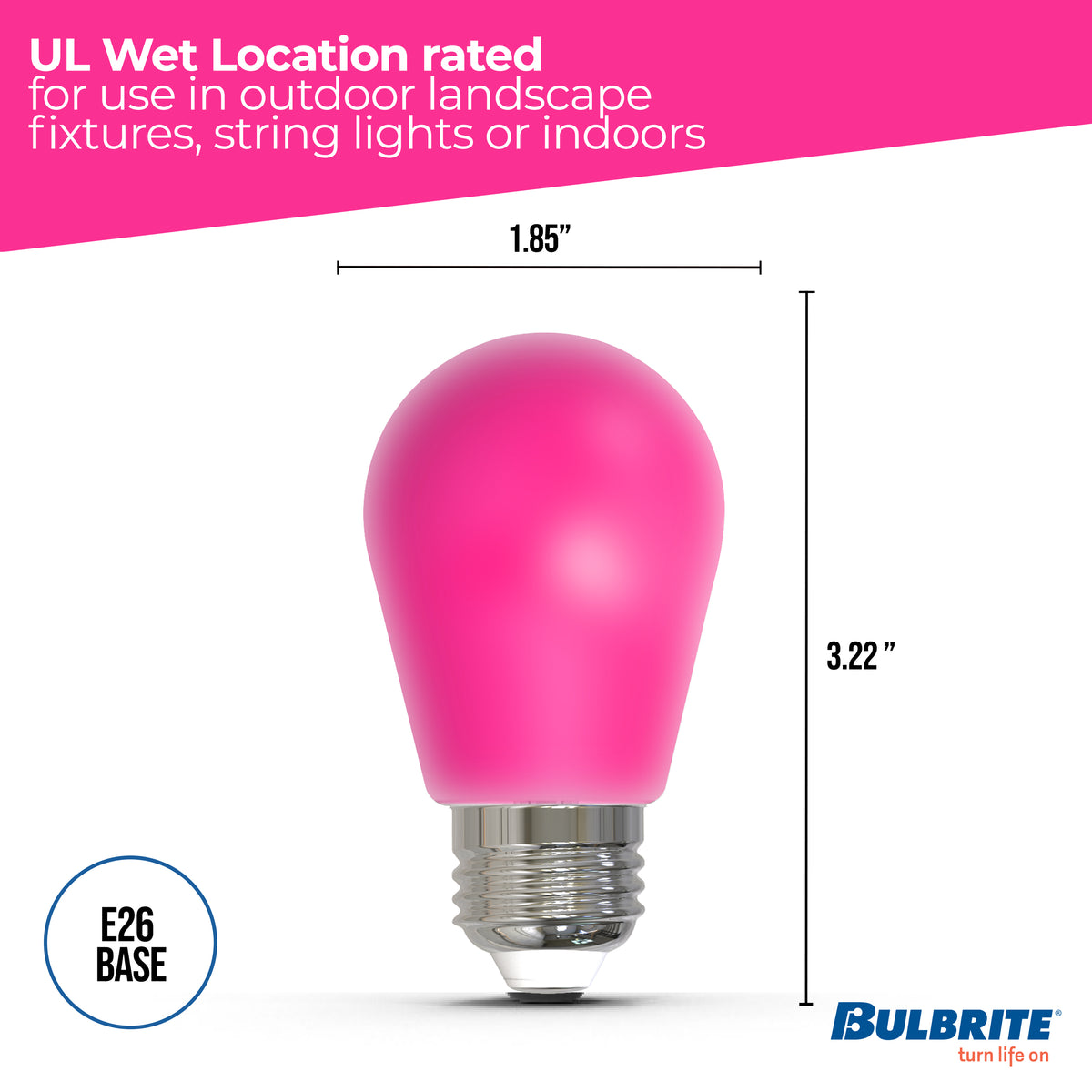 S14 2.5W Dimmable Pink Filament LED Light Bulb with E26 Base, 10-Pack