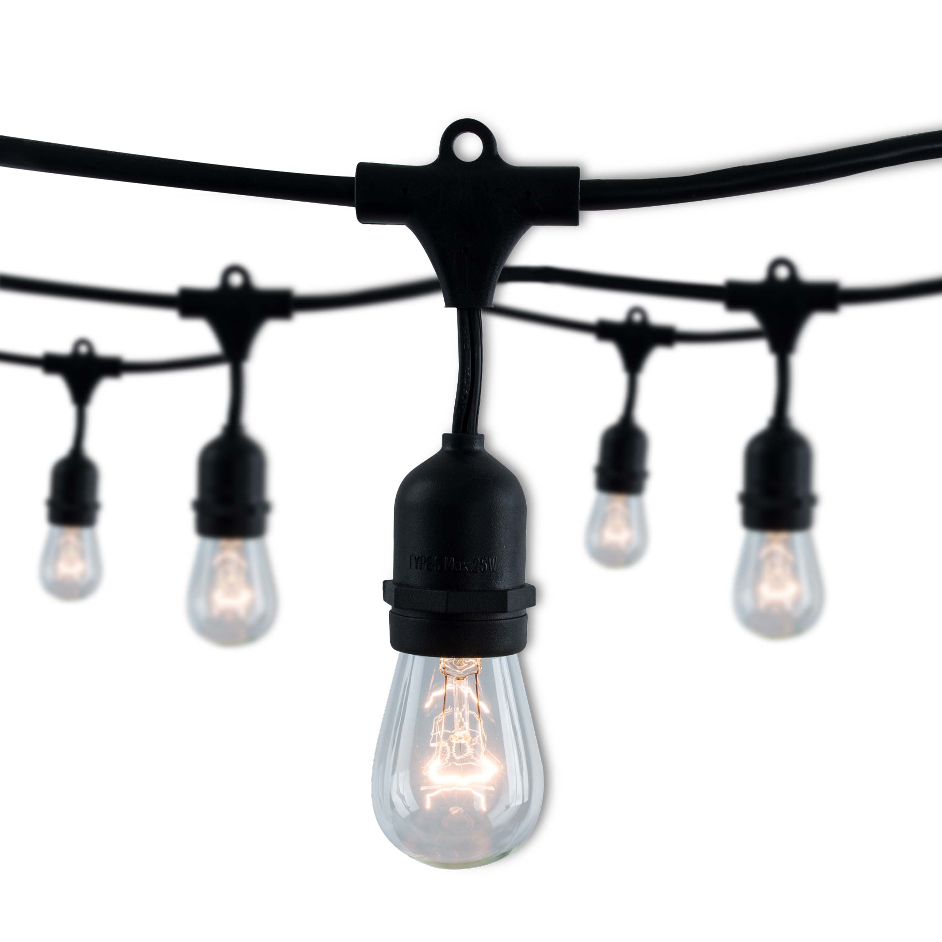 14-foot Black S14 Incandescent String Light Kit with 10 Bulbs, 2700K, 2-Pack