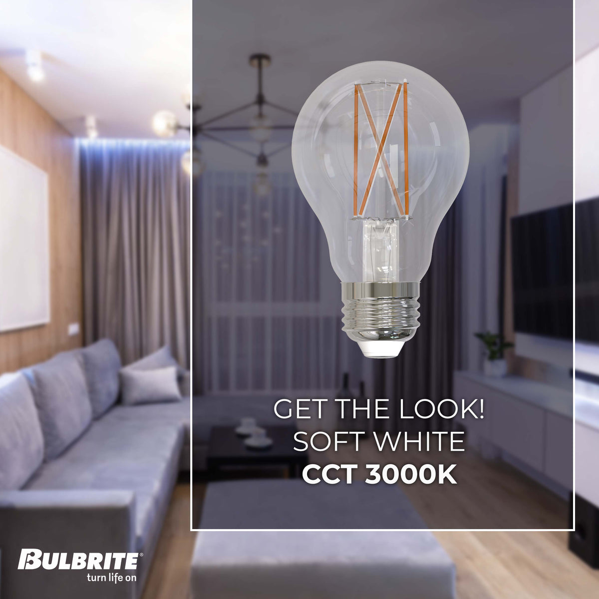A19 9W Dimmable Clear Filament LED Light Bulb with E26 Base, 3000K, 1100 Lumens, 4-Pack