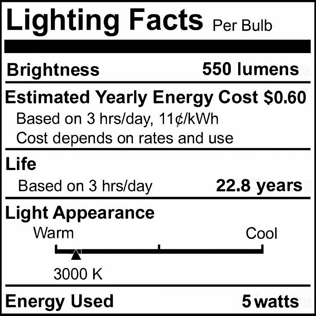 T6 5W Dimmable Clear LED Light Bulb with E11 Base, 3000K, 550 Lumens, 3-Pack