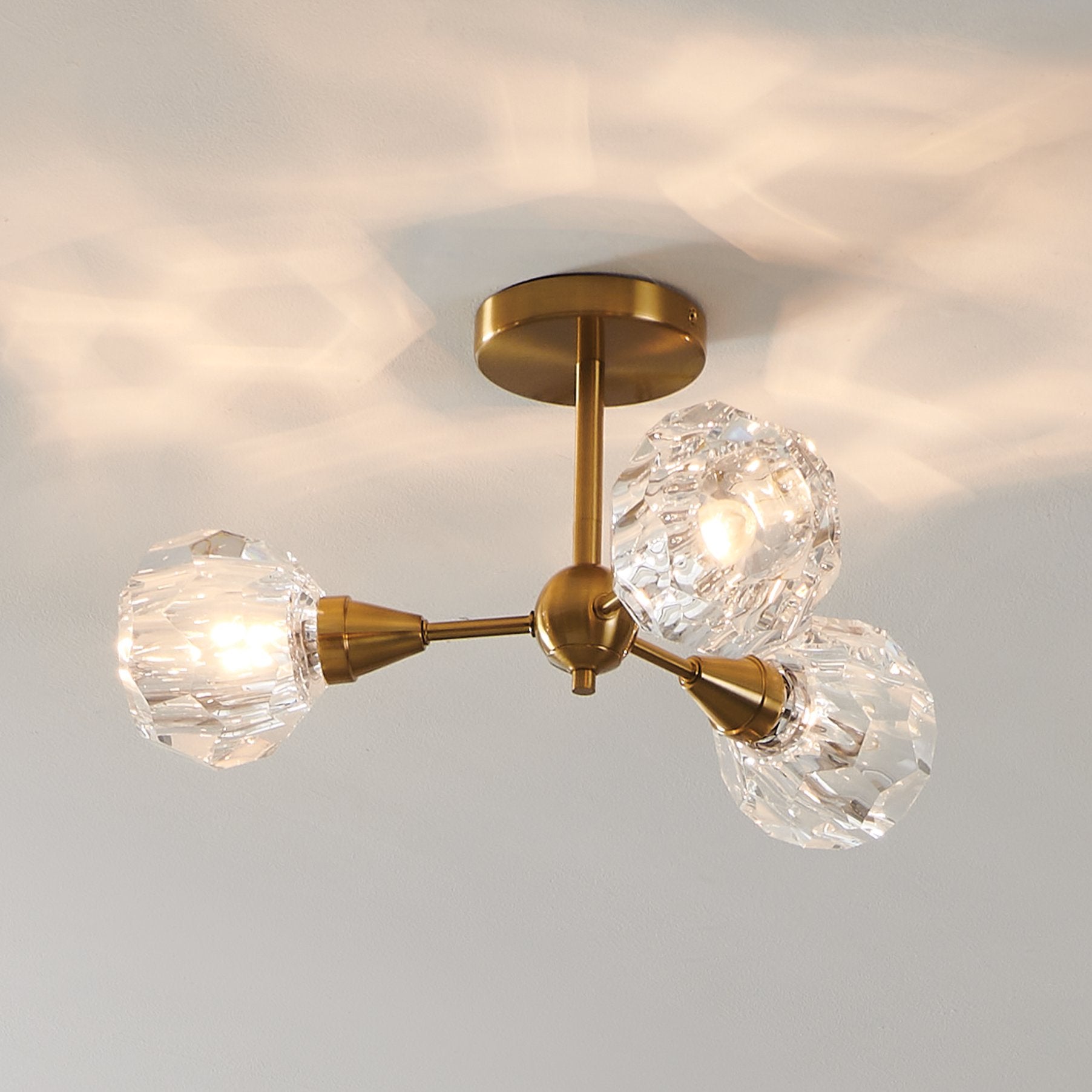 Helena 20-inch 3-light Brushed Gold Semi-Flush Mount with Clear Acrylic Shades