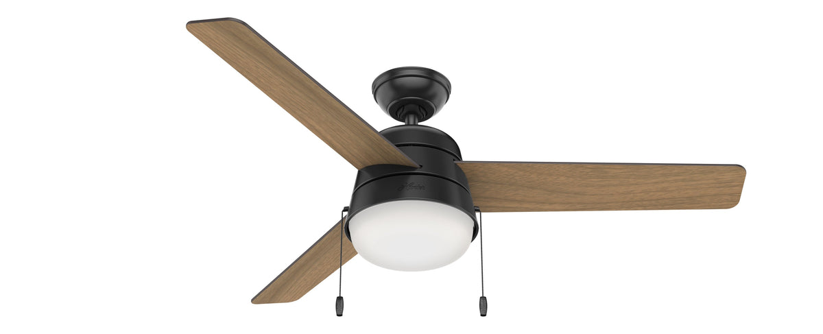 52 inch Aker Matte Black Damp Rated Ceiling Fan with LED Light Kit and Pull Chain