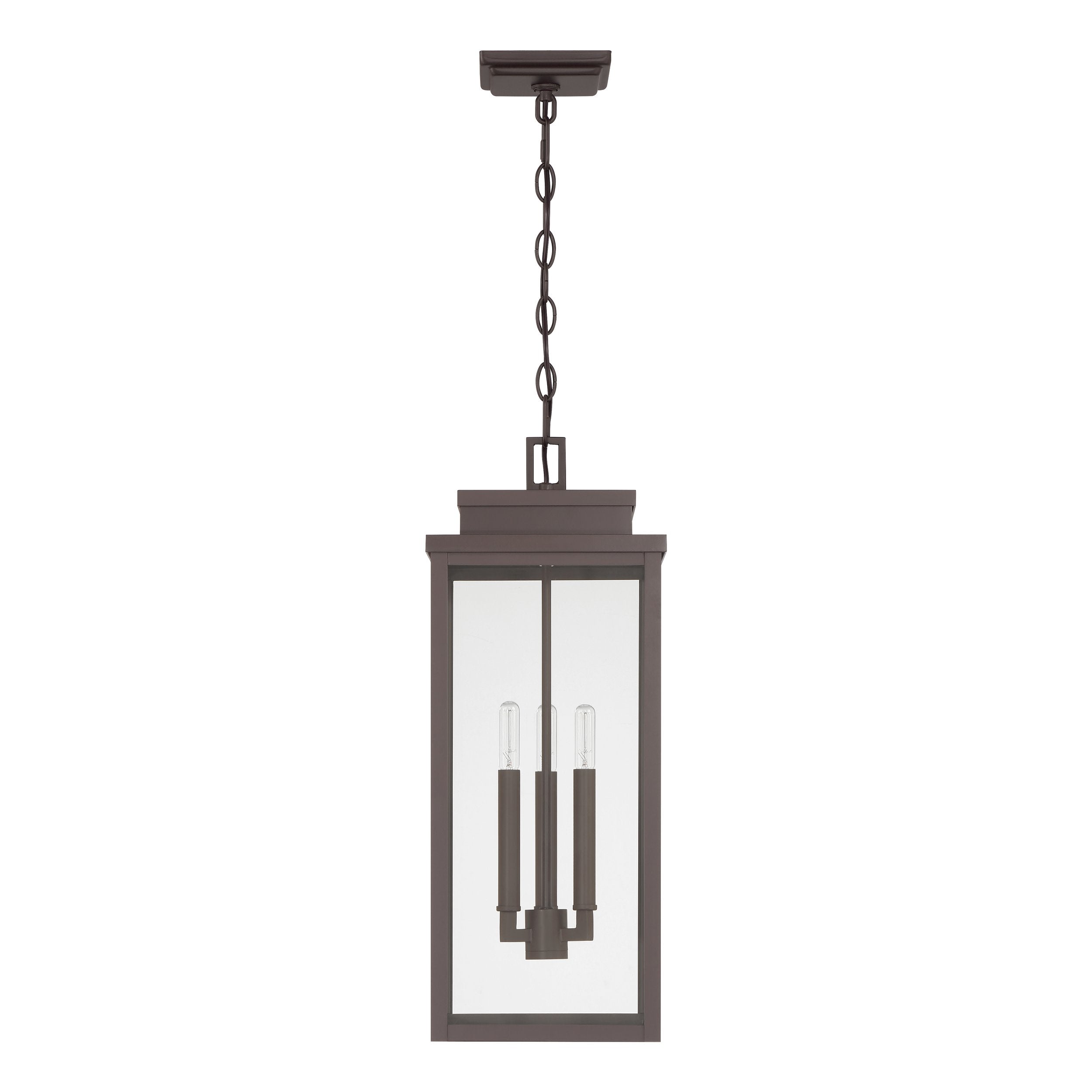 Hillside 9-inch 3-light Dark Bronze Exterior Pendant Light with Clear Glass