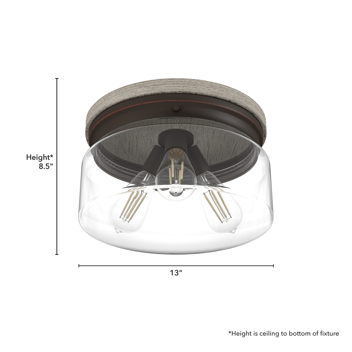 Devon Park 13-inch 3-light Onyx Bengal and Barnwood Flush Mount Ceiling Light with Clear Glass