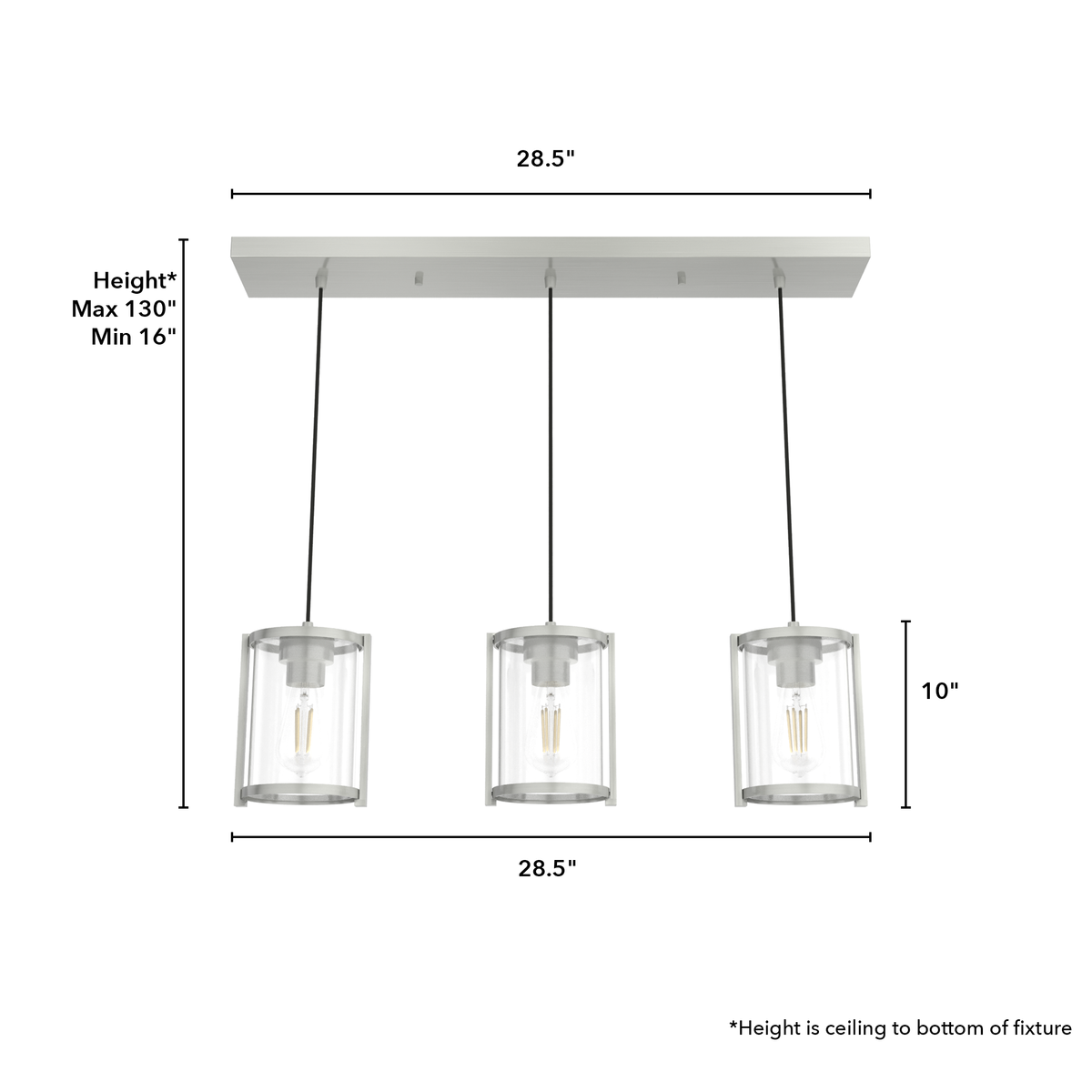 Astwood 28.5-inch 3-light Brushed Nickel Linear Pendant Cluster with Clear Glass