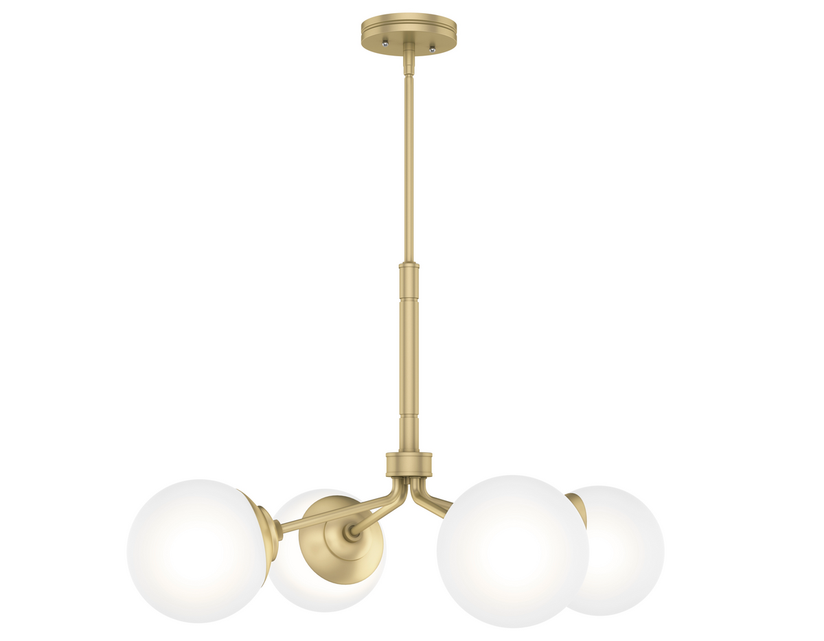 Hepburn 30-inch 4-light Modern Brass Chandelier with Cased White Glass