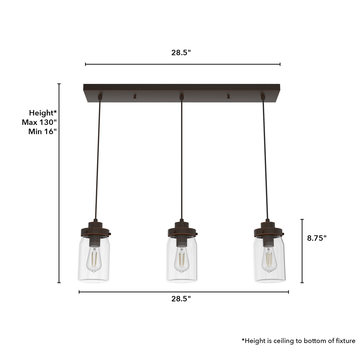 Devon Park 28.5-inch 3-light Onyx Bengal Linear Pendant Cluster with Clear Glass