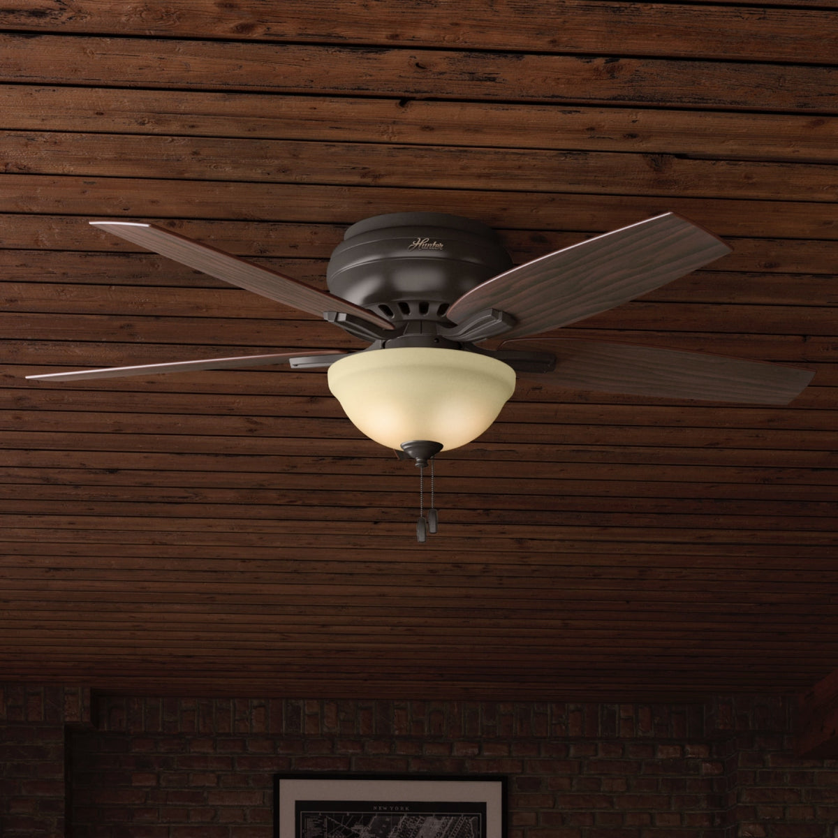 52 inch Newsome Premier Bronze Low Profile Ceiling Fan with LED Light Kit and Pull Chain