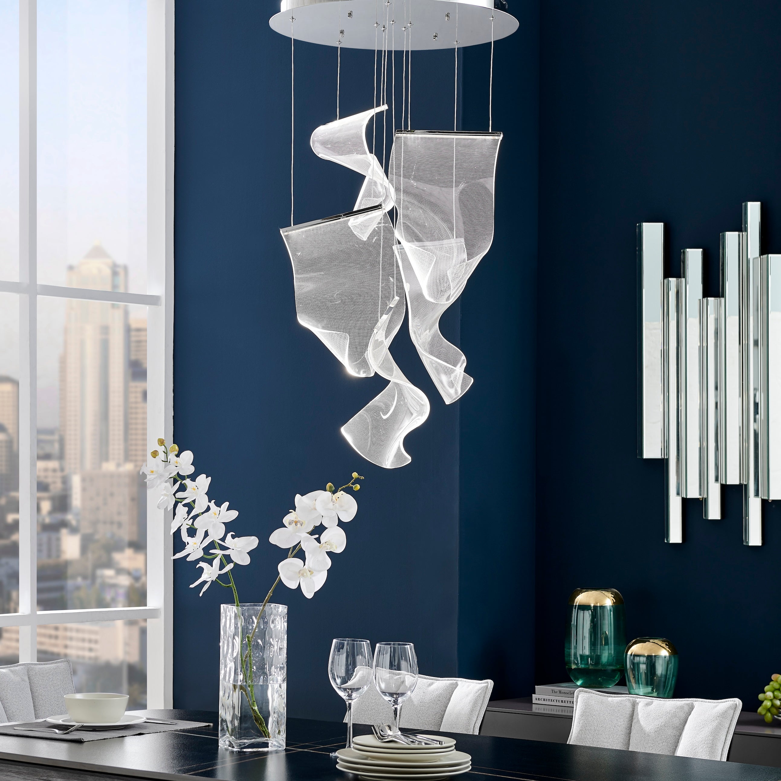 Acrylic Lace 5 Light Chandelier | Chrome