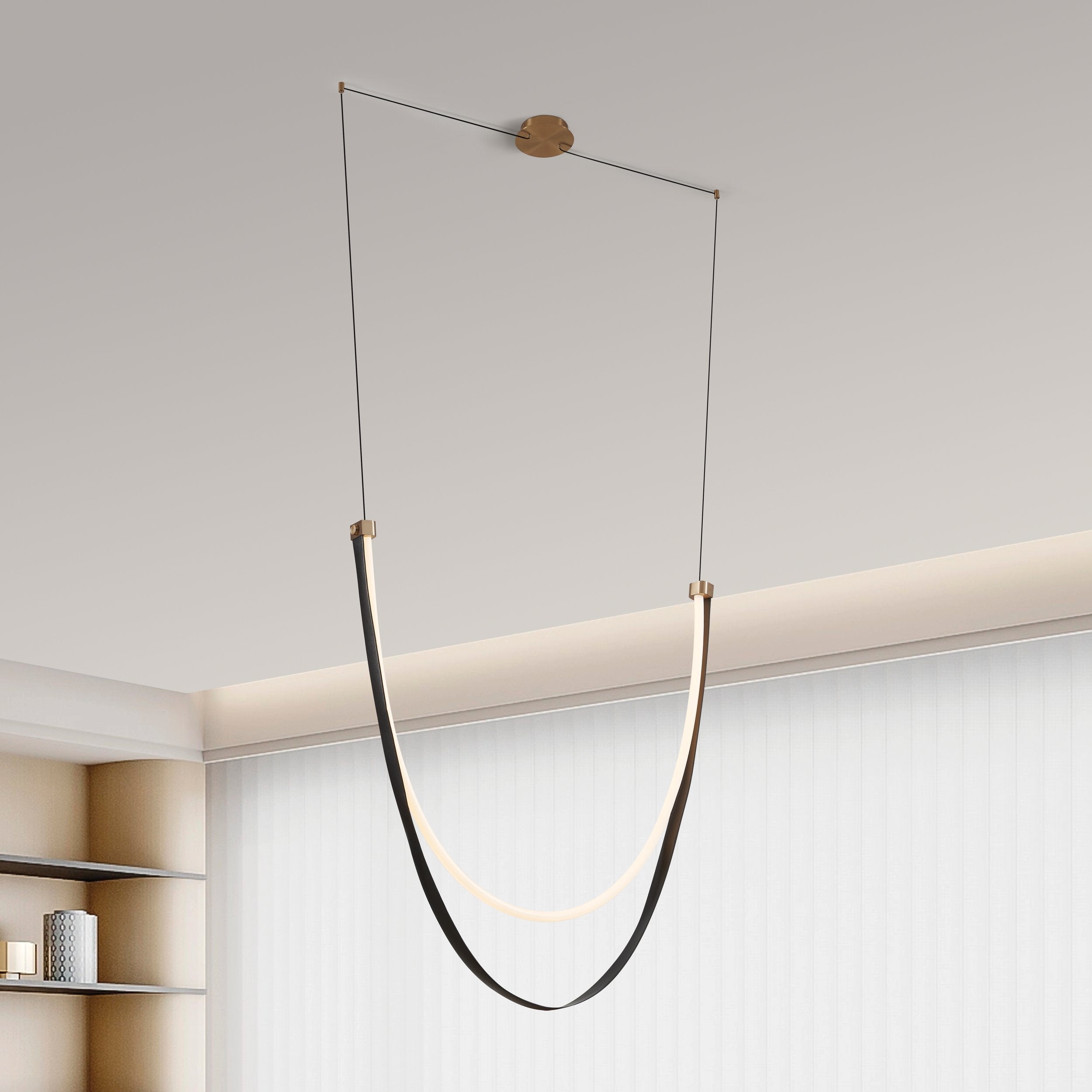 Ayers 59-inch 1-light Champagne Gold with Black and Brown Faux Leather 5CCT LED Linear Chandelier