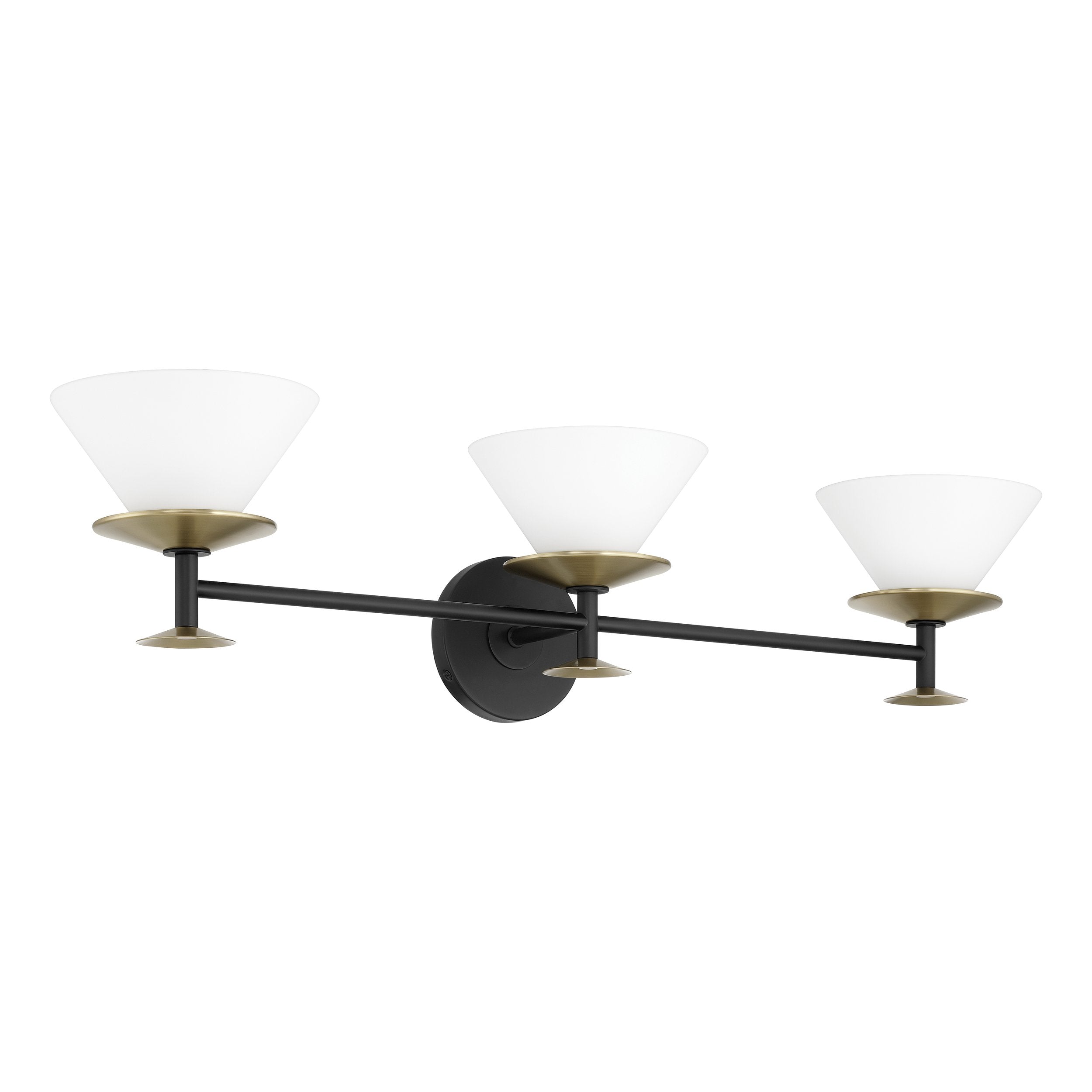 Tremolo 33-inch 3-light Matte Black and Champagne Gold Vanity Light with Etched Opal Glass