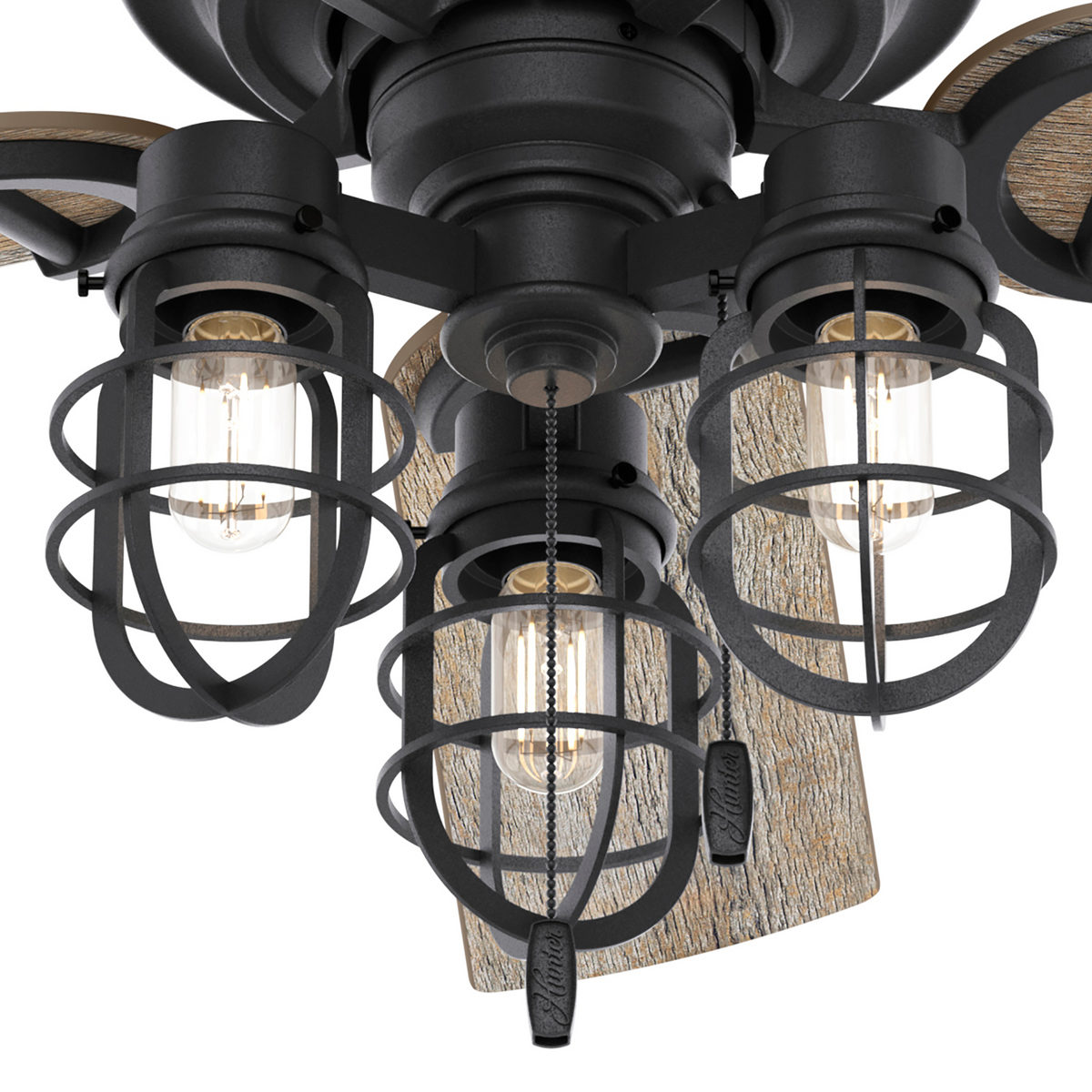 52 inch Starklake Natural Black Iron Damp Rated Ceiling Fan with LED Light Kit and Pull Chain