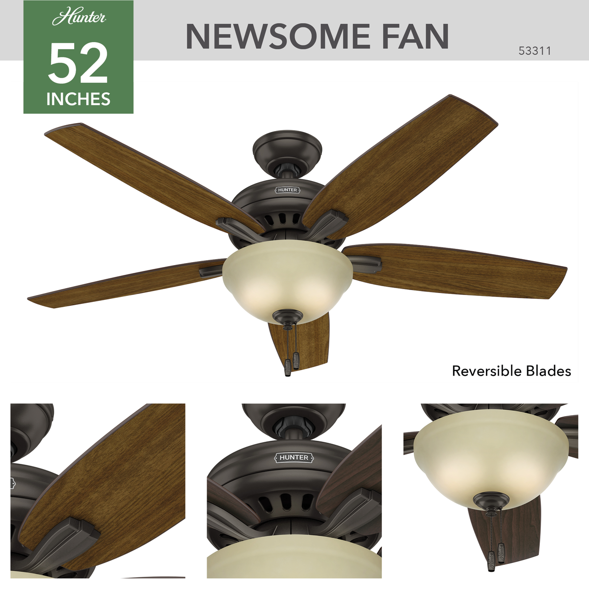 52 inch Newsome Premier Bronze Ceiling Fan with LED Light Kit