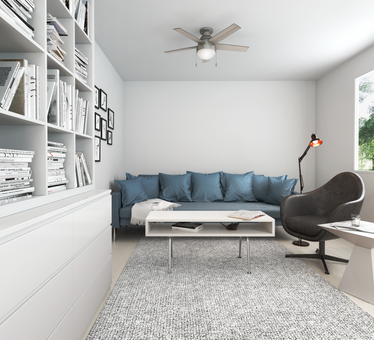 46 inch Anslee Matte Silver Low Profile Ceiling Fan with LED Light Kit and Pull Chain
