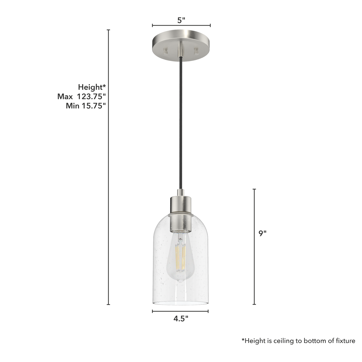 Lochemeade 4.5-inch 1-light Brushed Nickel Pendant with Clear Seeded Glass
