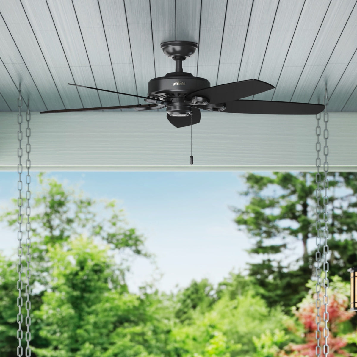 52 inch Builder Matte Black Damp Rated Ceiling Fan and Pull Chain