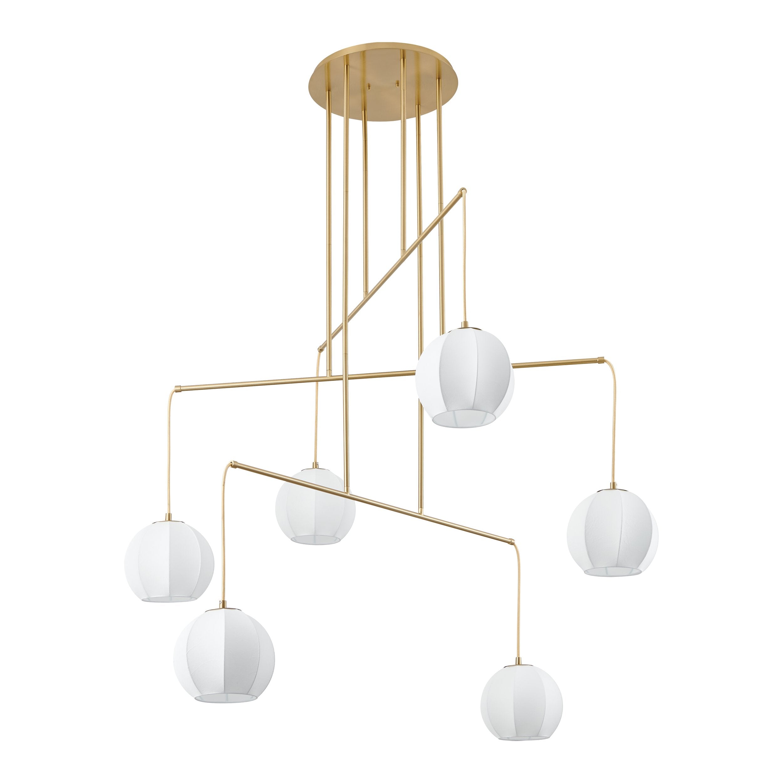 Bryony 48-inch 6-light Brushed Gold Chandelier with White Synthetic Silk Shades