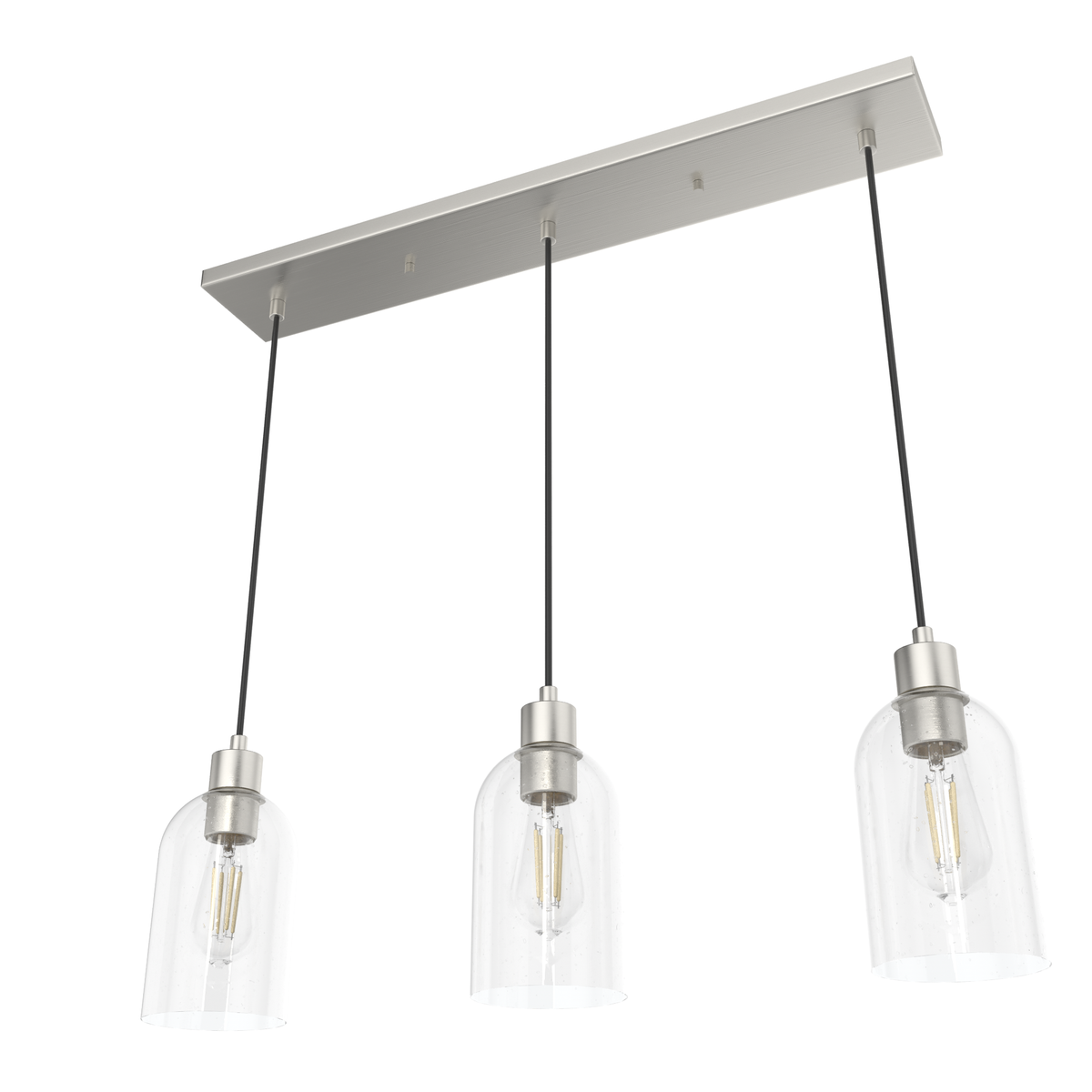 Lochemeade 28.5-inch 3-light Brushed Nickel Linear Pendant Cluster with Seeded Glass