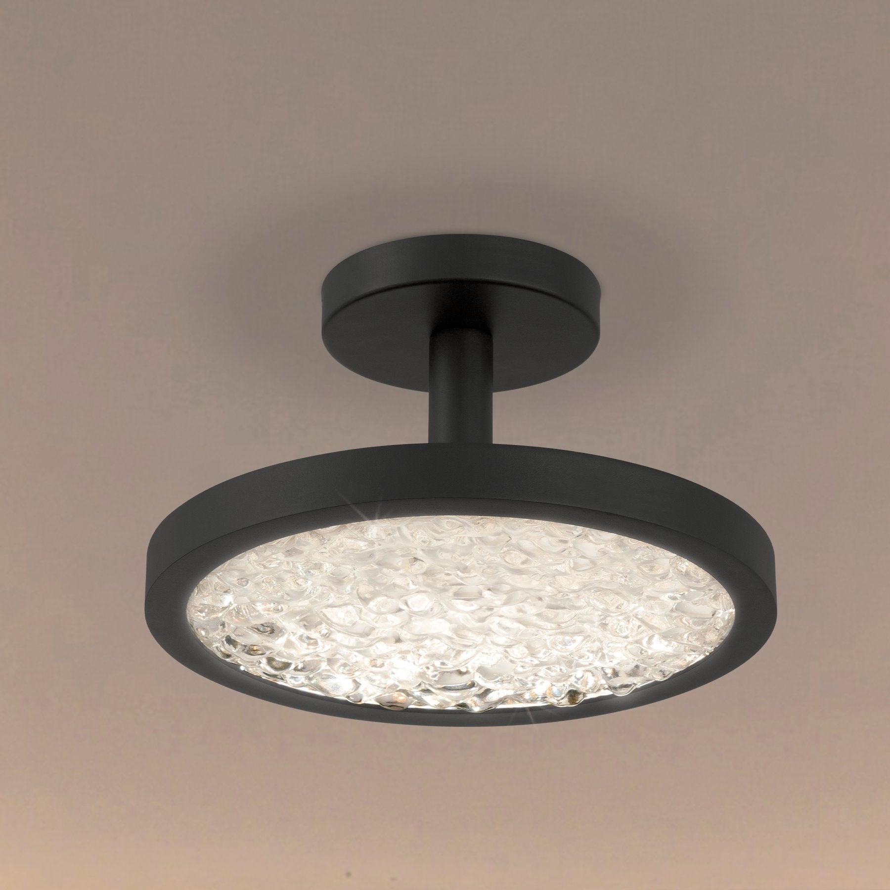 Courtney 12-inch Textured Black 5CCT LED Convertible Pendant with Clear Water Glass