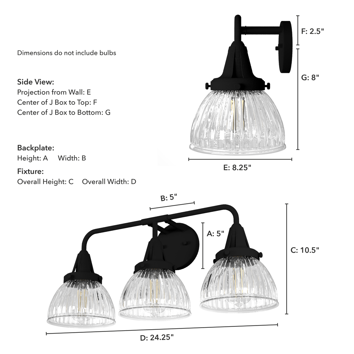 Cypress Grove 24.25-inch 3-light Natural Black Iron Vanity Light with Clear Holophane Glass