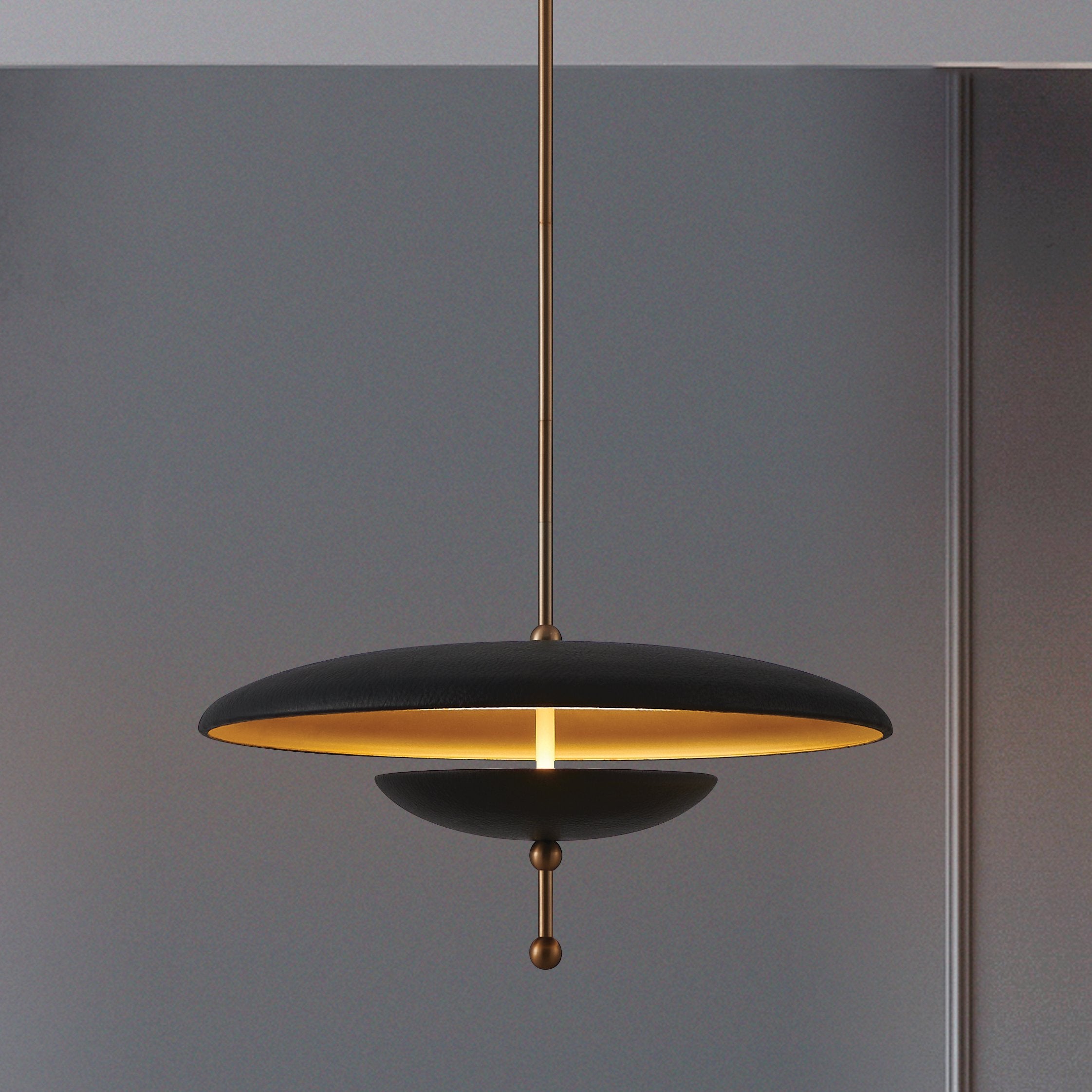 Sinclair 20-inch Champagne Gold and Black Faux Leather 5CCT LED Convertible Pendant
