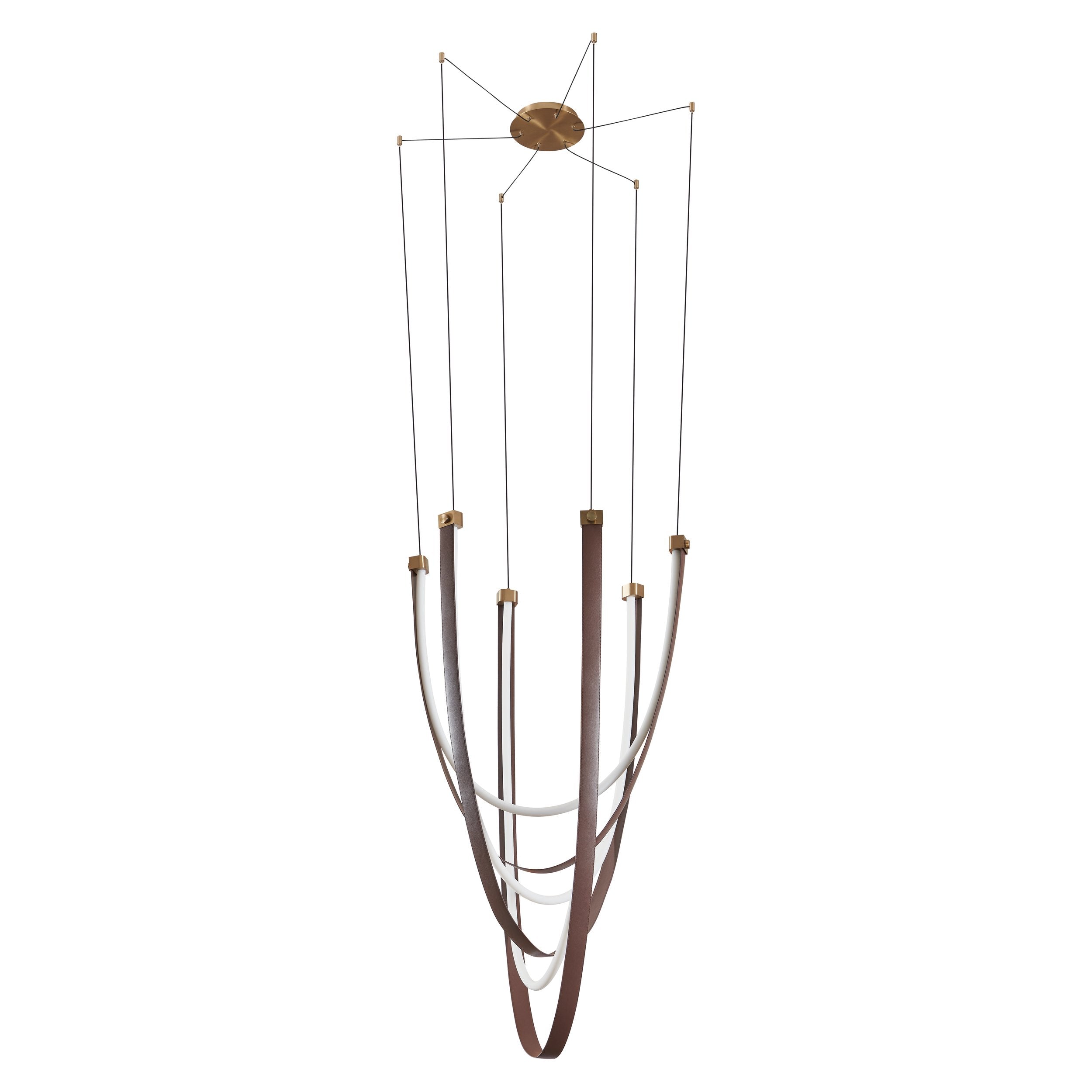 Ayers 43-inch 3-light Champagne Gold with Black and Brown Faux Leather 5CCT LED Chandelier