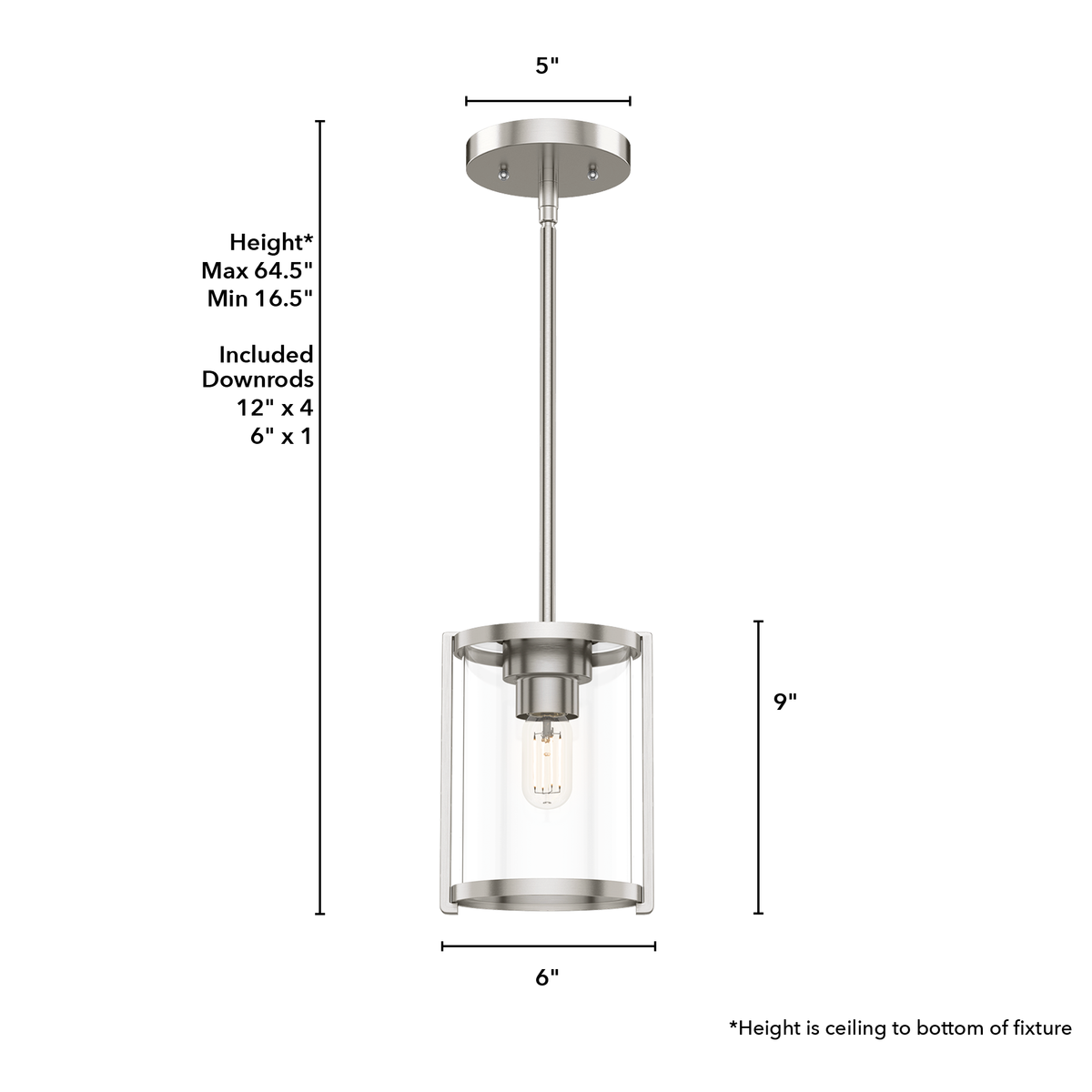 Astwood 6-inch 1-light Brushed Nickel Pendant with Clear Glass