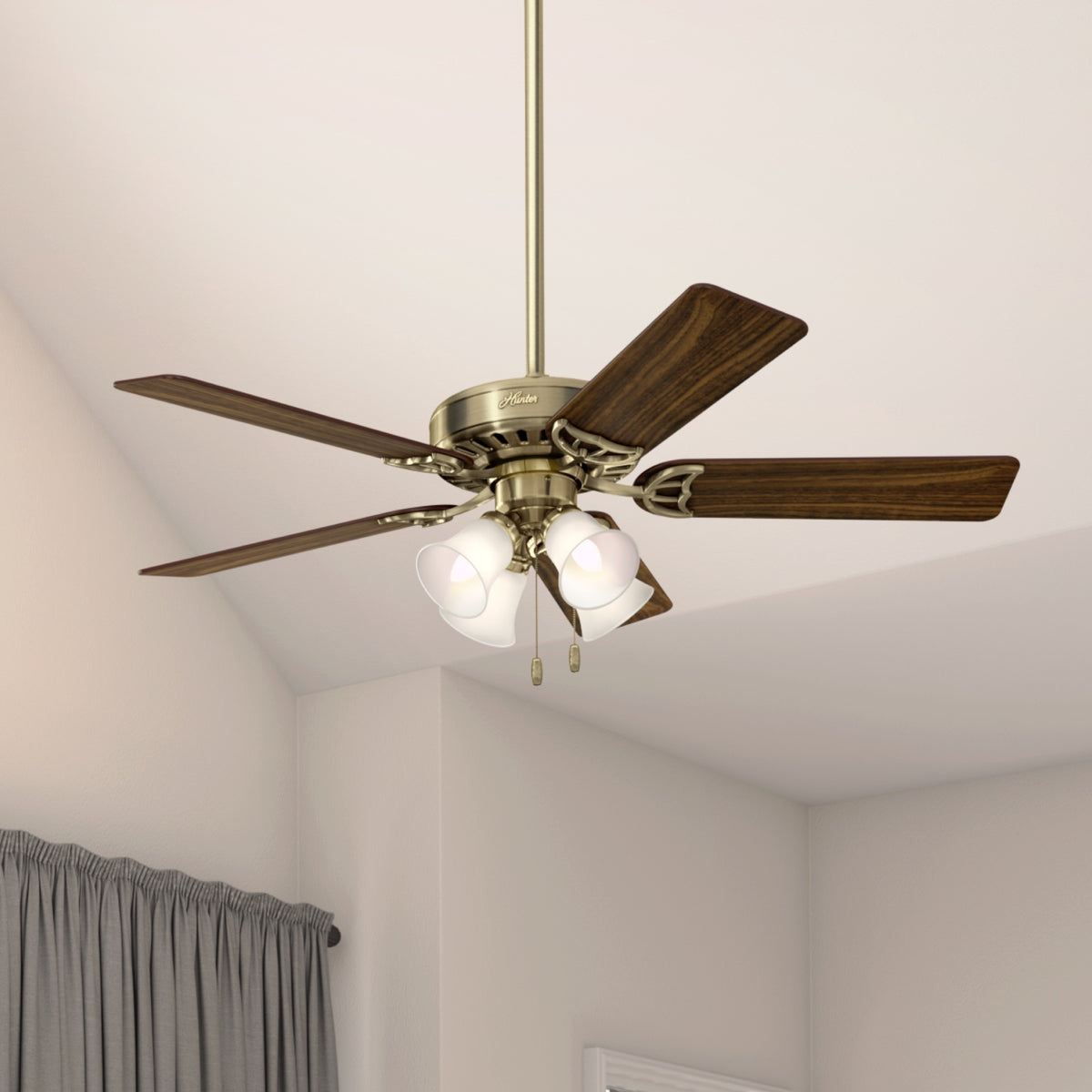 52 inch Studio Series Antique Brass Ceiling Fan with LED Light Kit and Pull Chain